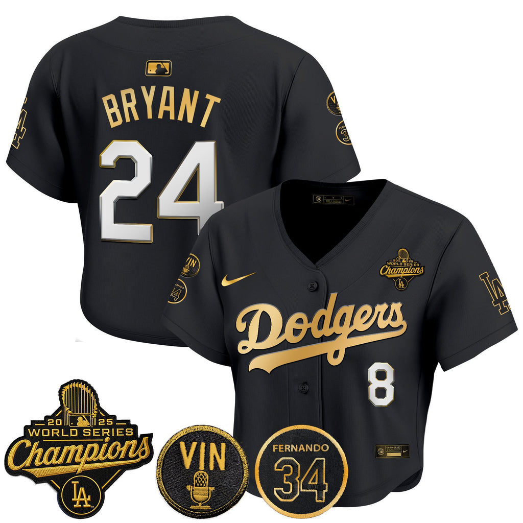 Women's Dodgers 2025 World Series Champions Crop Top Baseball Jersey - Vin Scully & Fernando Patch - All Stitched
