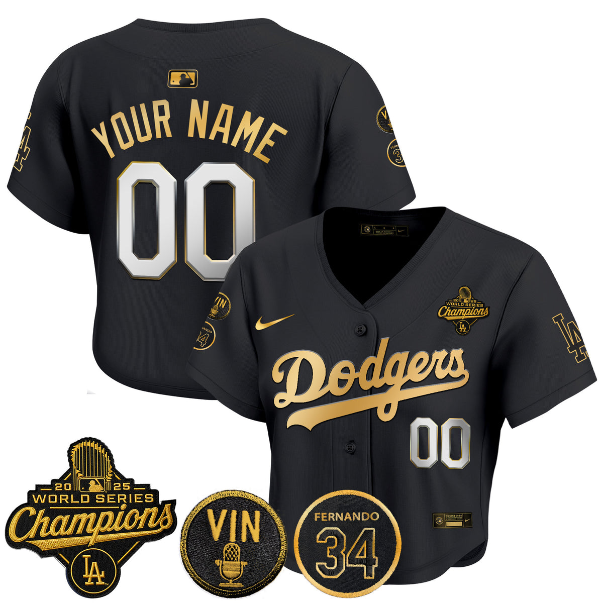 Dodgers 2025 World Series Champions Crop Top Baseball Custom Jersey - Vin Scully & Fernando Patch - All Stitched