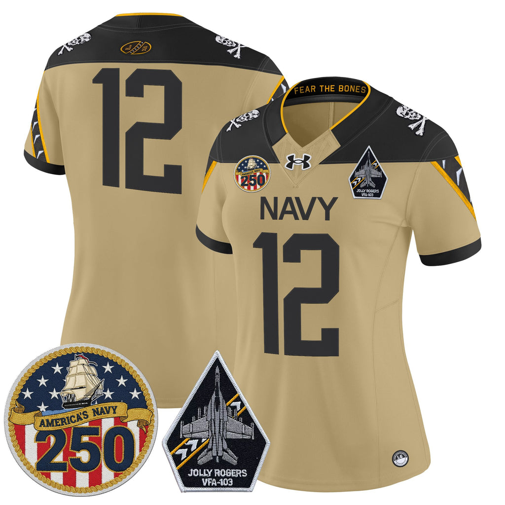 Women's Navy Midshipmen 'Jolly Rogers Edition' Vapor Limited Jersey - 250th Anniversary Patch - All Stitched