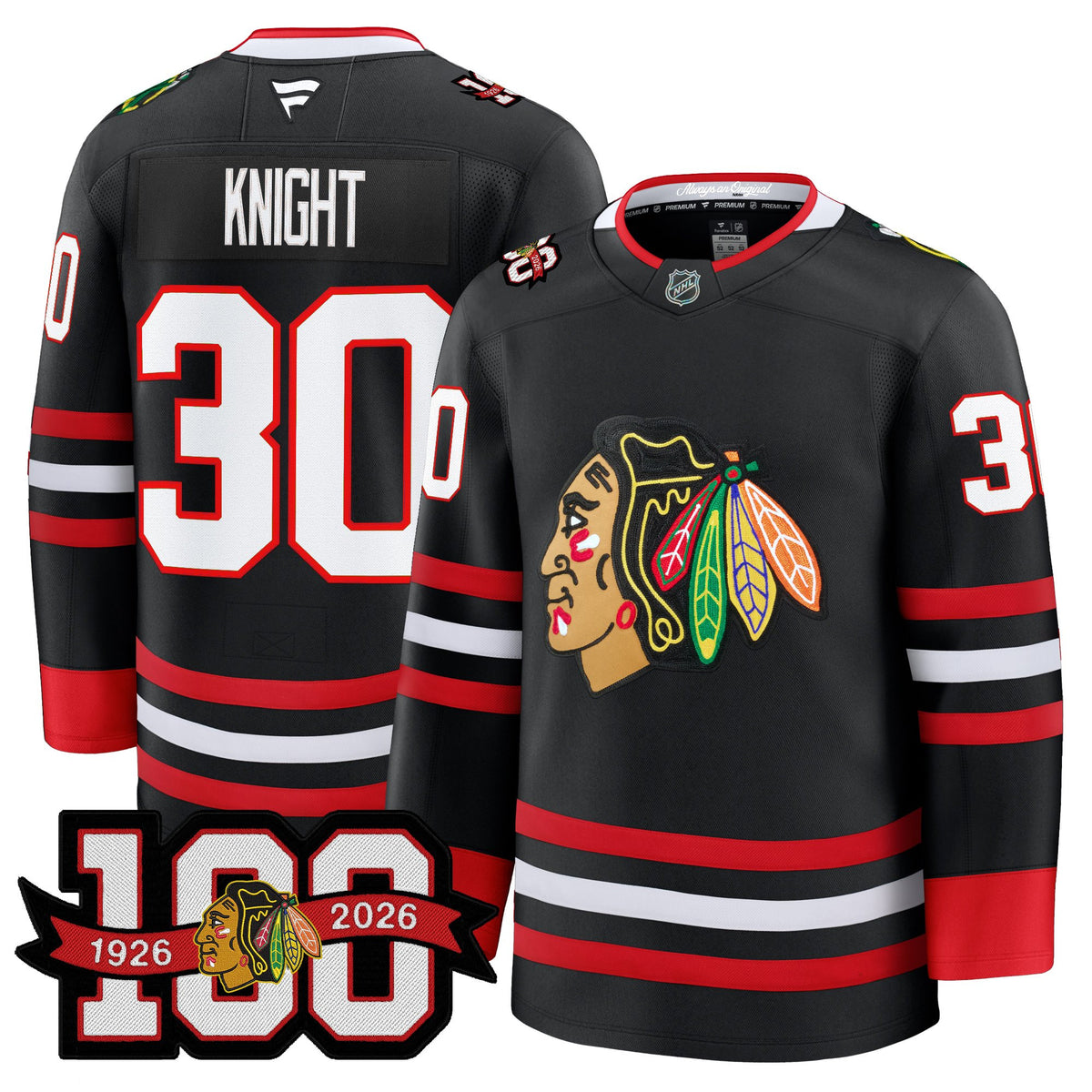Men's Chicago Blackhawks 2025/26 Premium Jersey - 100th Anniversary Patch -All Stitched