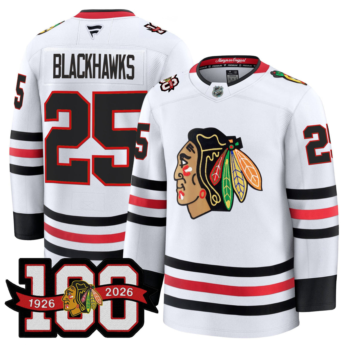 Men's Chicago Blackhawks 2025/26 Premium Jersey - 100th Anniversary Patch -All Stitched