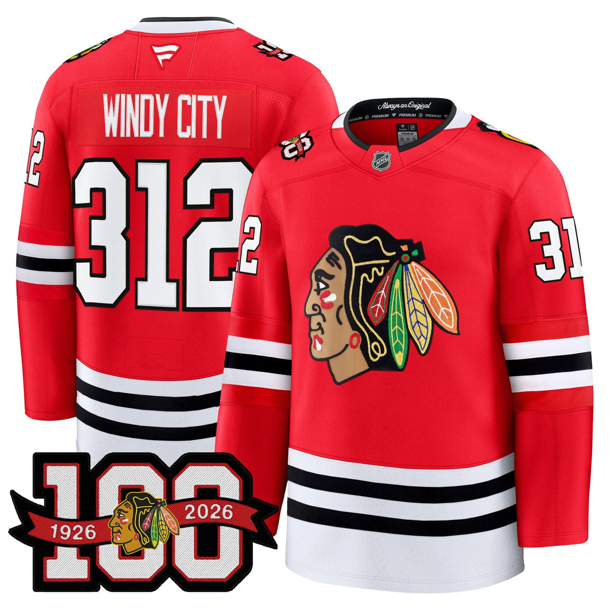 Men's Chicago Blackhawks 2025/26 Premium Jersey - 100th Anniversary Patch -All Stitched