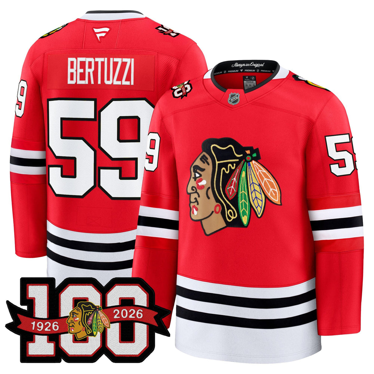 Men's Chicago Blackhawks 2025/26 Premium Jersey - 100th Anniversary Patch -All Stitched