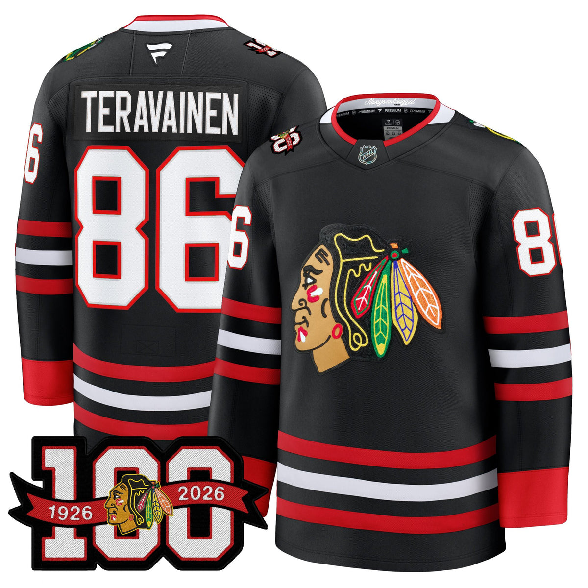 Men's Chicago Blackhawks 2025/26 Premium Jersey - 100th Anniversary Patch -All Stitched