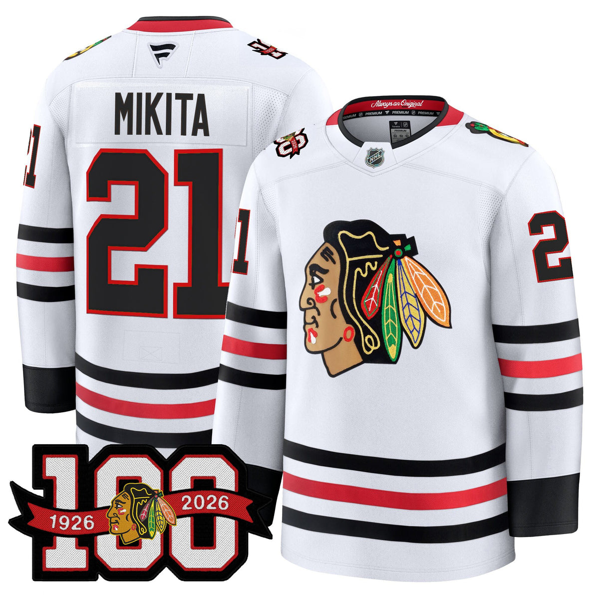 Men's Chicago Blackhawks 2025/26 Premium Jersey - 100th Anniversary Patch -All Stitched