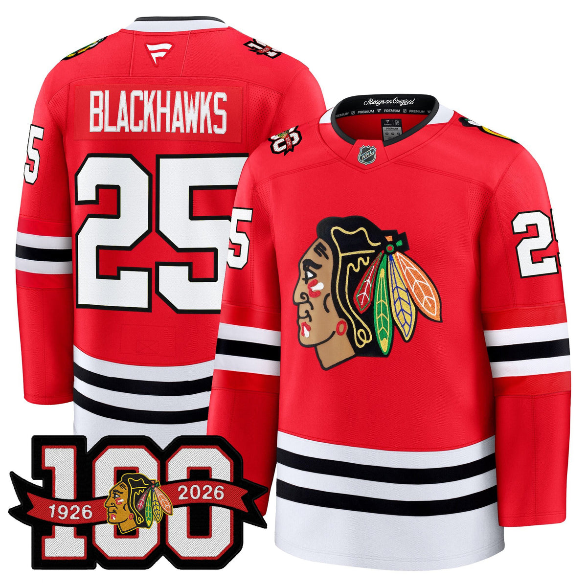Men's Chicago Blackhawks 2025/26 Premium Jersey - 100th Anniversary Patch -All Stitched