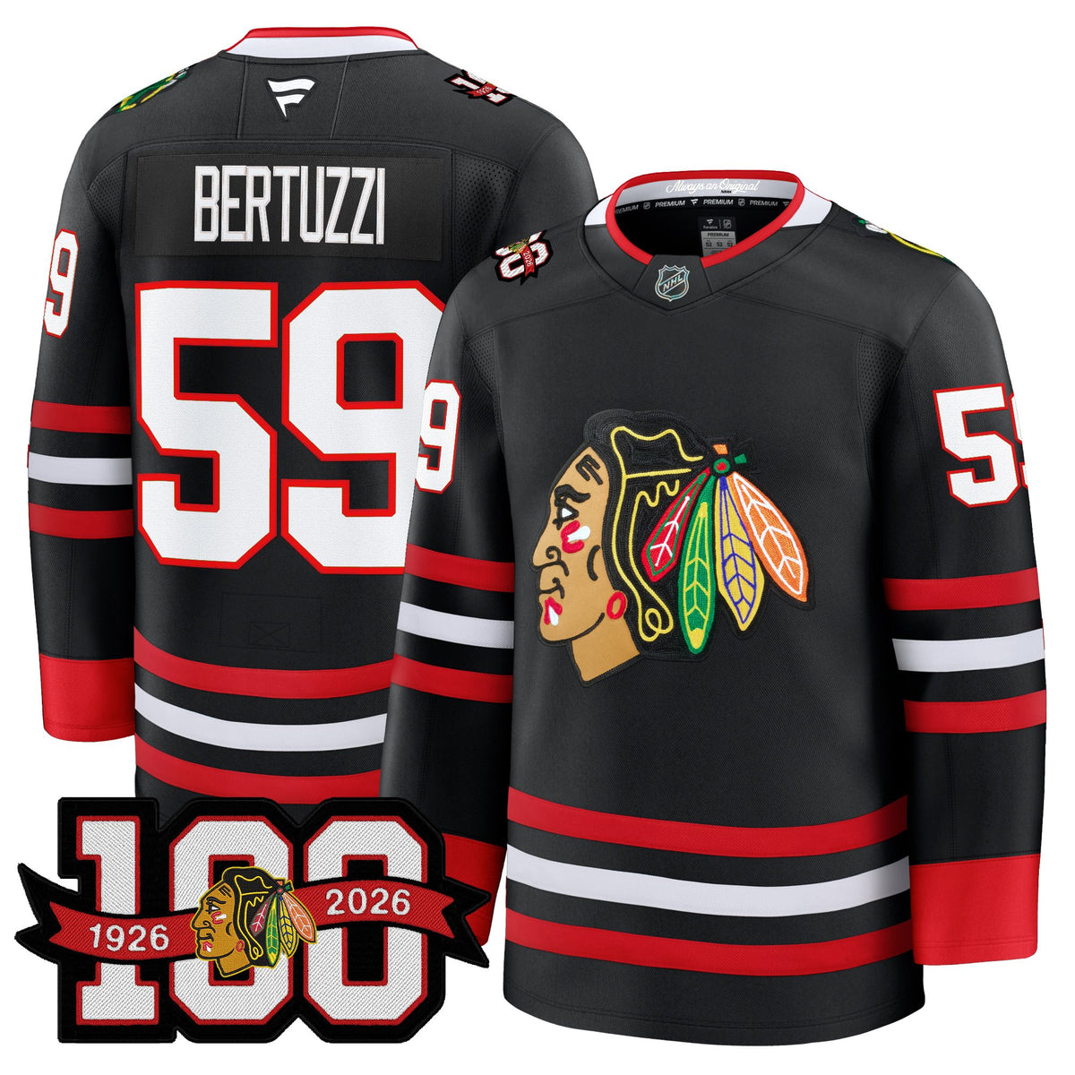 Men's Chicago Blackhawks 2025/26 Premium Jersey - 100th Anniversary Patch -All Stitched