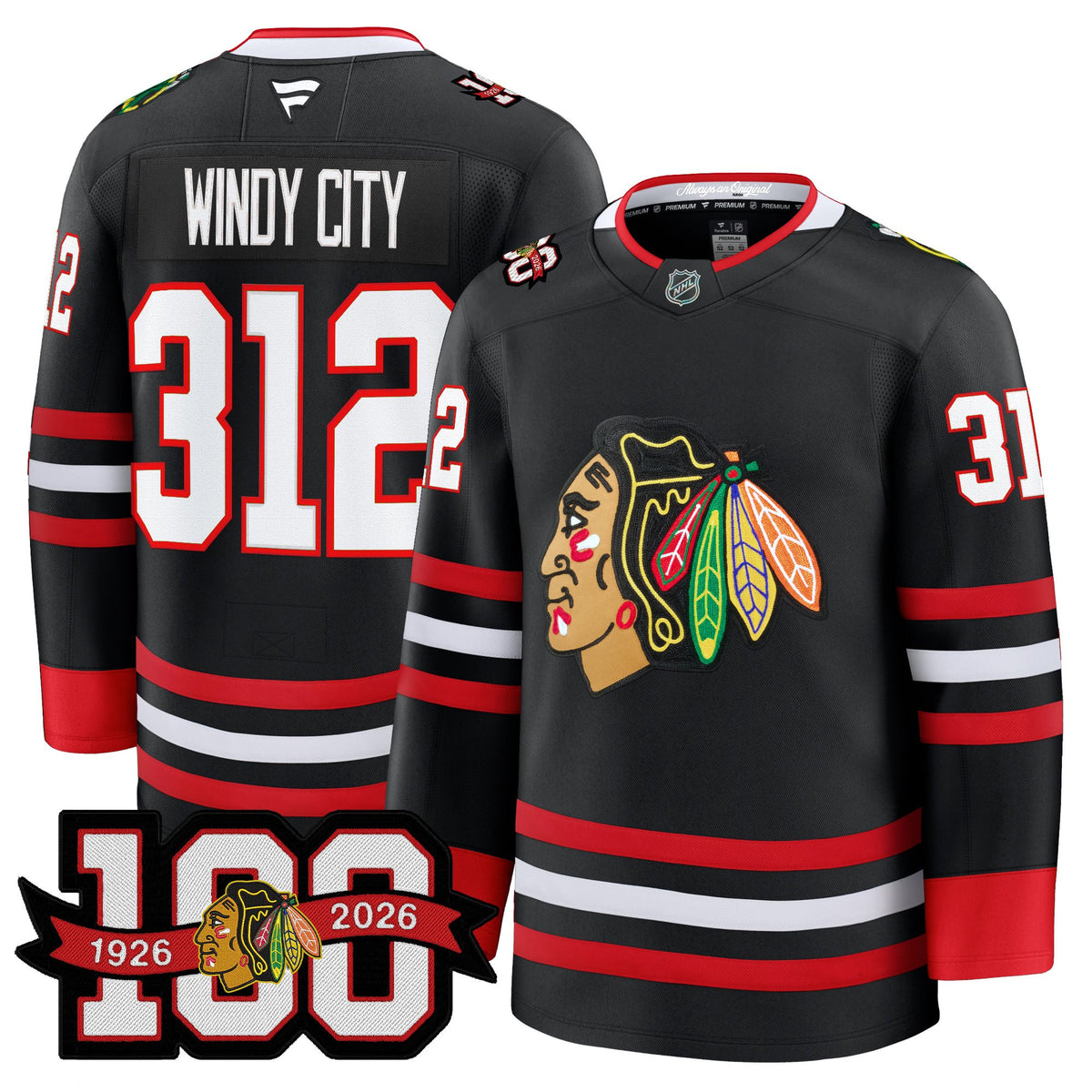 Men's Chicago Blackhawks 2025/26 Premium Jersey - 100th Anniversary Patch -All Stitched