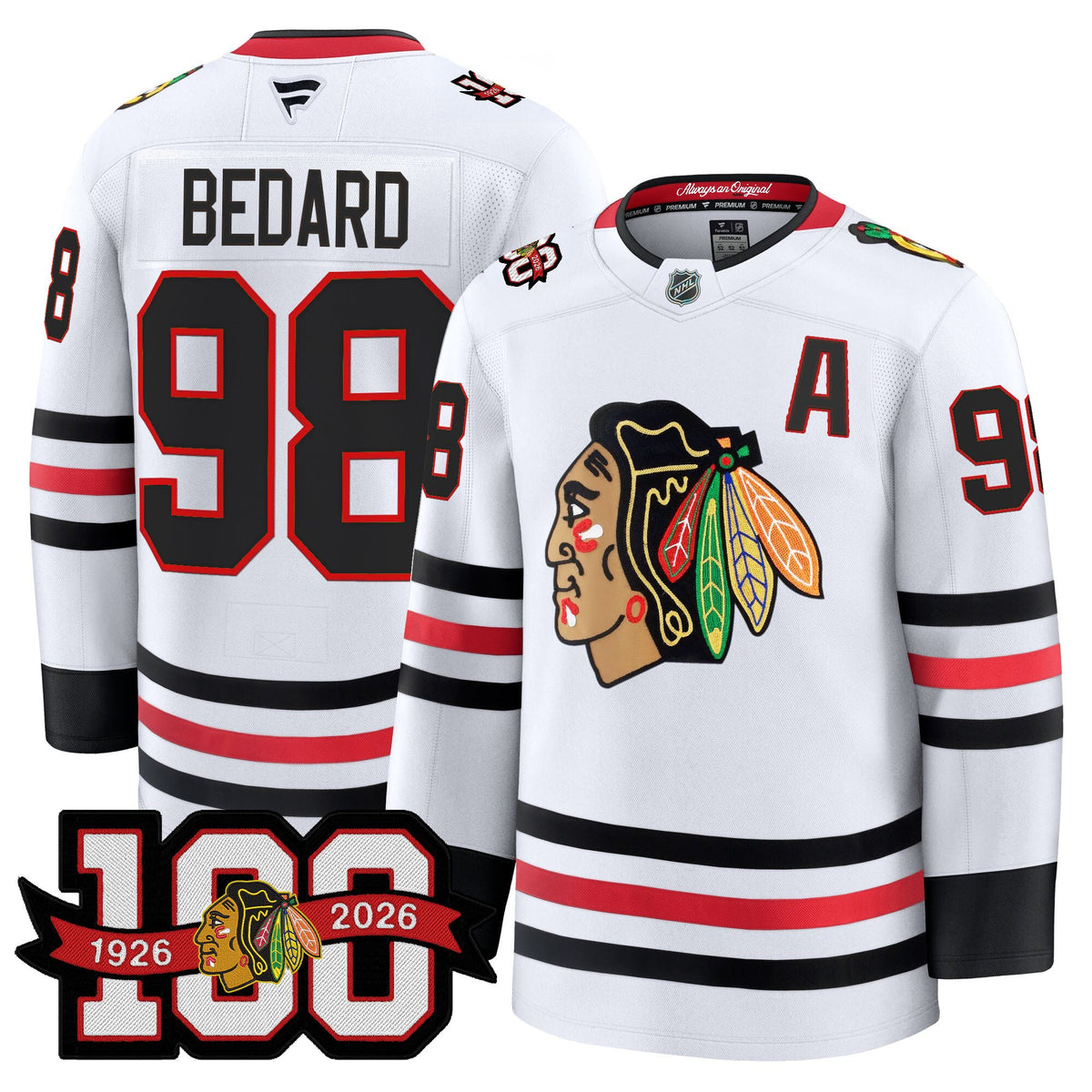 Men's Chicago Blackhawks 2025/26 Premium Jersey - 100th Anniversary Patch -All Stitched