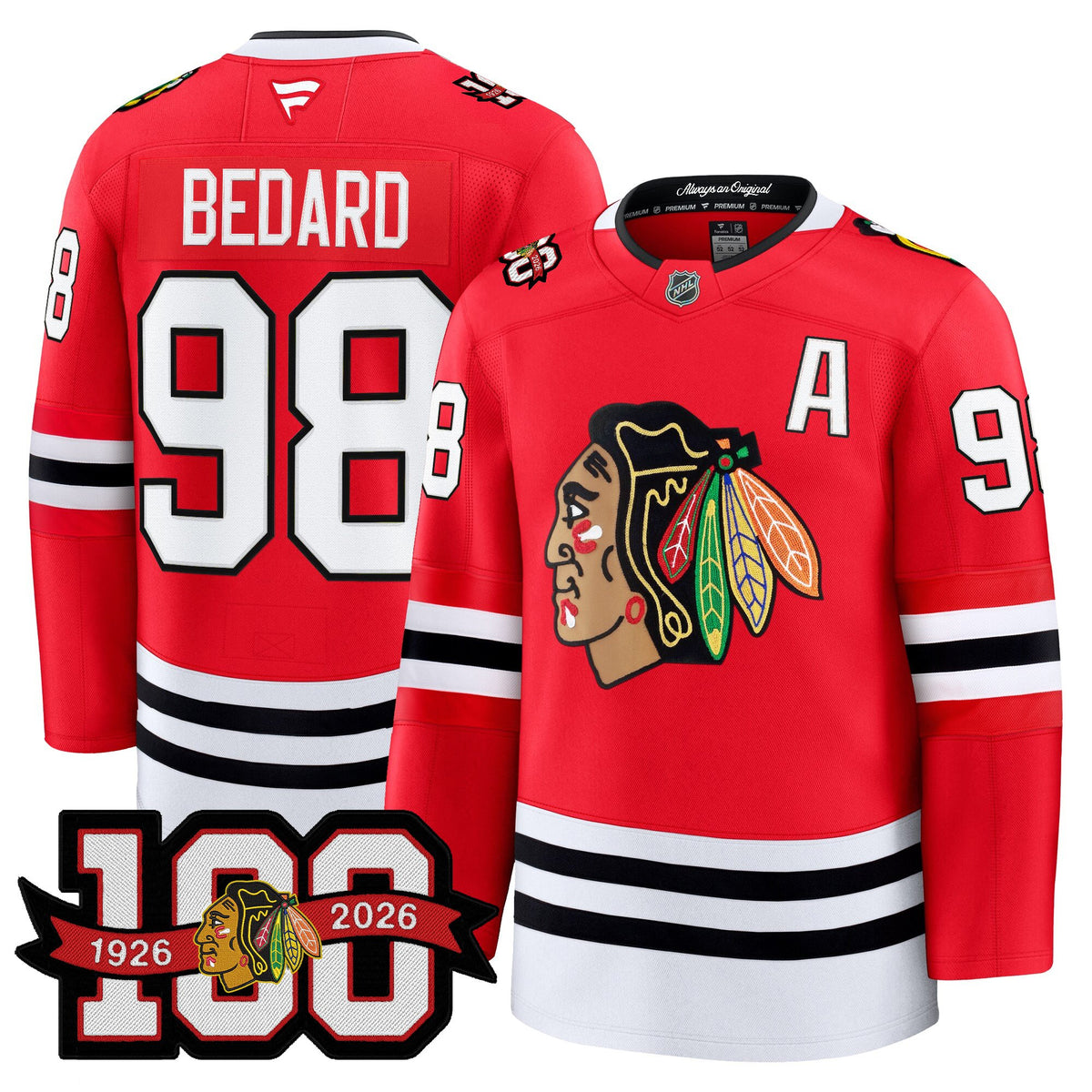 Men's Chicago Blackhawks 2025/26 Premium Jersey - 100th Anniversary Patch -All Stitched