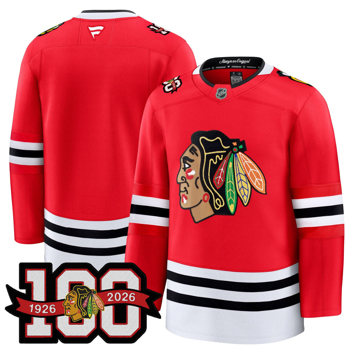 Men's Chicago Blackhawks 2025/26 Premium Jersey - 100th Anniversary Patch -All Stitched