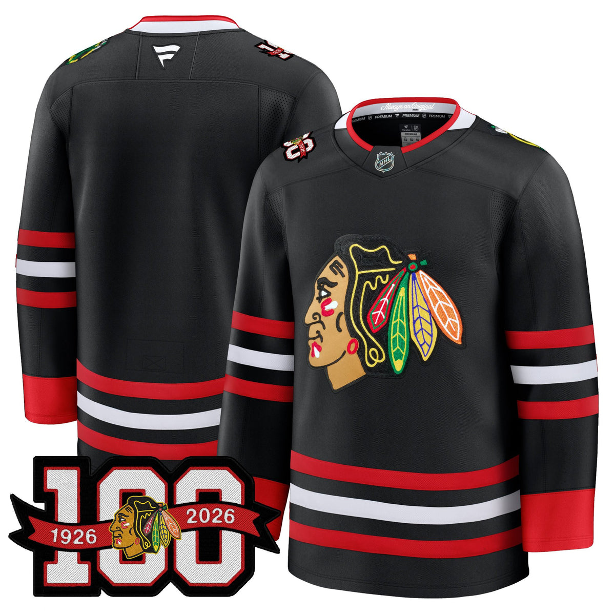 Men's Chicago Blackhawks 2025/26 Premium Jersey - 100th Anniversary Patch -All Stitched