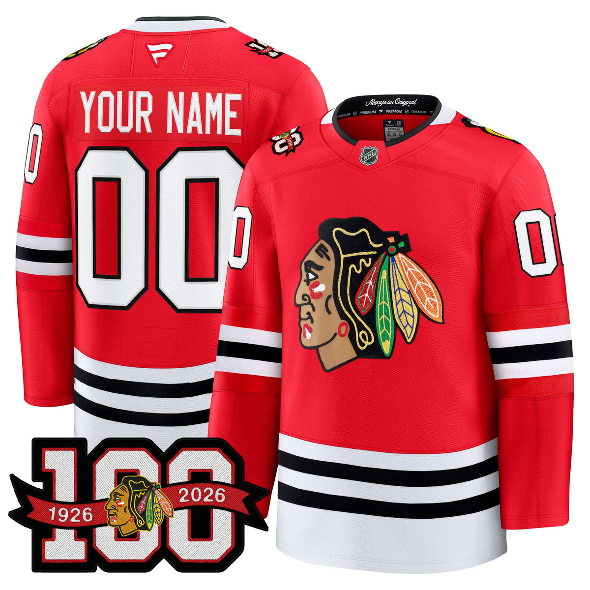 Chicago Blackhawks 2025/26 Premium Custom Jersey - 100th Anniversary Patch -All Stitched