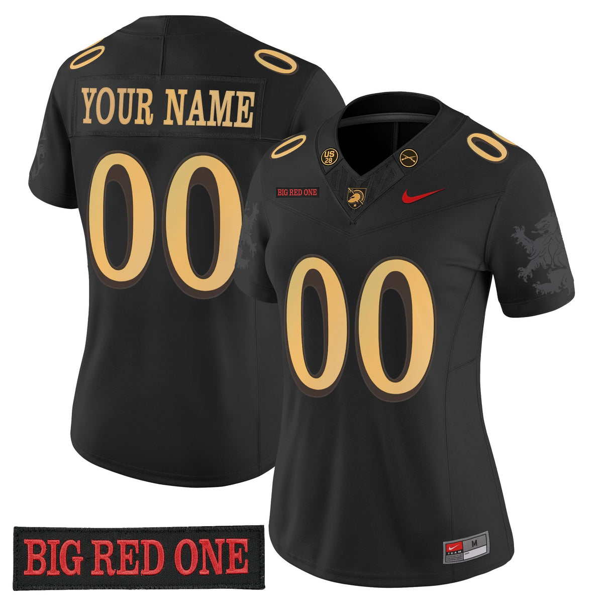 Army Black Knights 'Big Red One Edition' Vapor Custom Jersey - Stitched Numbers/Patches - Black Lion Graphic Sleeves