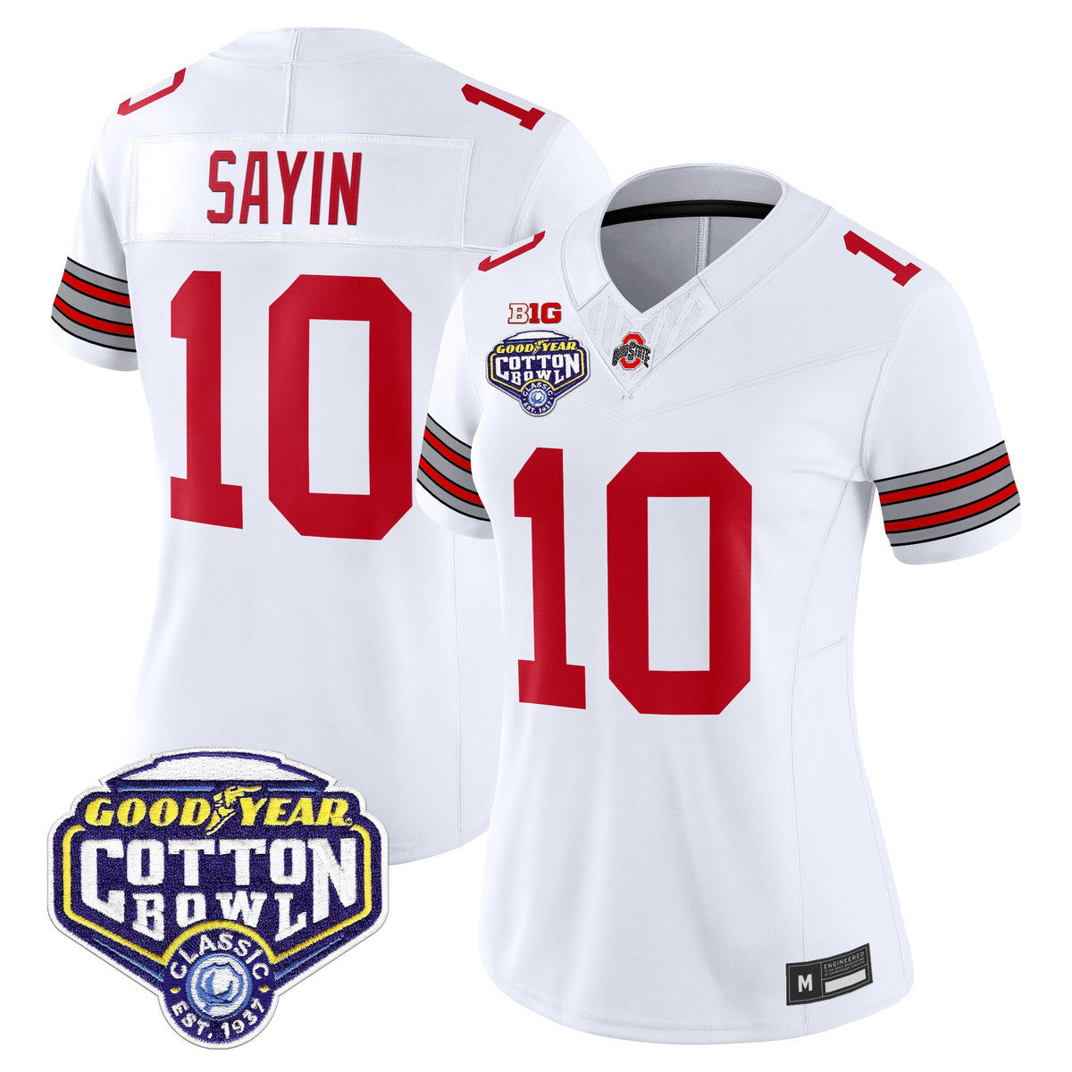 Women's Ohio State Buckeyes 'Heritage Stripe' Vapor Limited Jersey - 2025 Cotton Bowl Patch - All Stitched