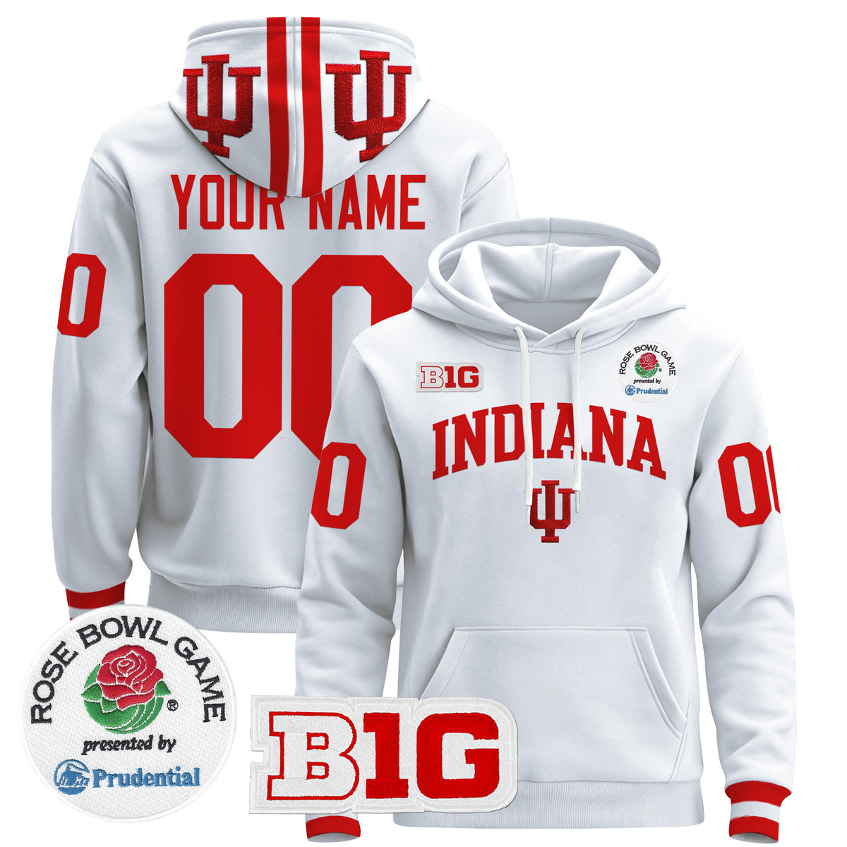 Indiana Hoosiers 2025 Rose Bowl Premium Custom Pullover Hoodie - All Stitched