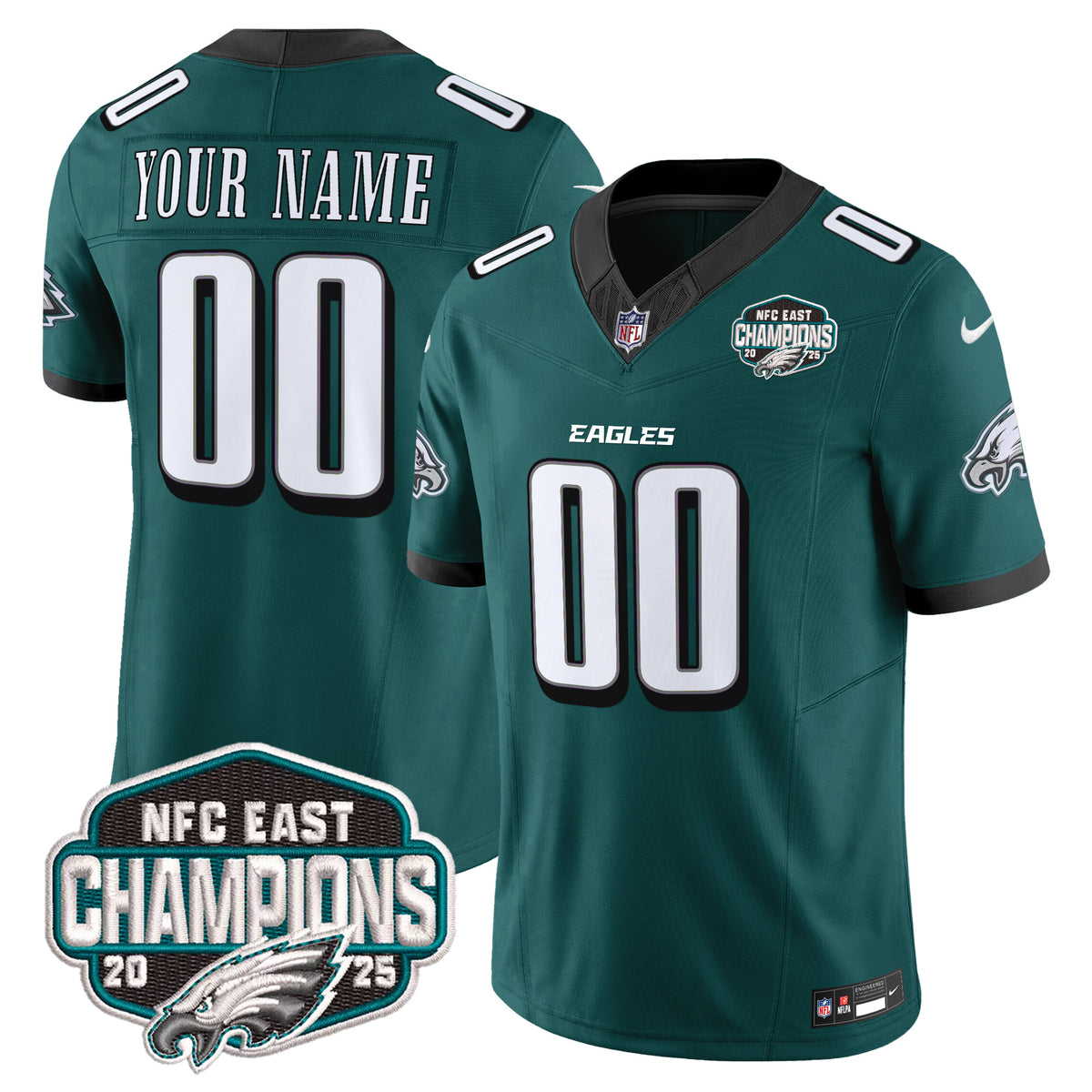 Philadelphia Eagles 2025 NFC East Division Champions Vapor Limited Custom Jersey - All Stitched