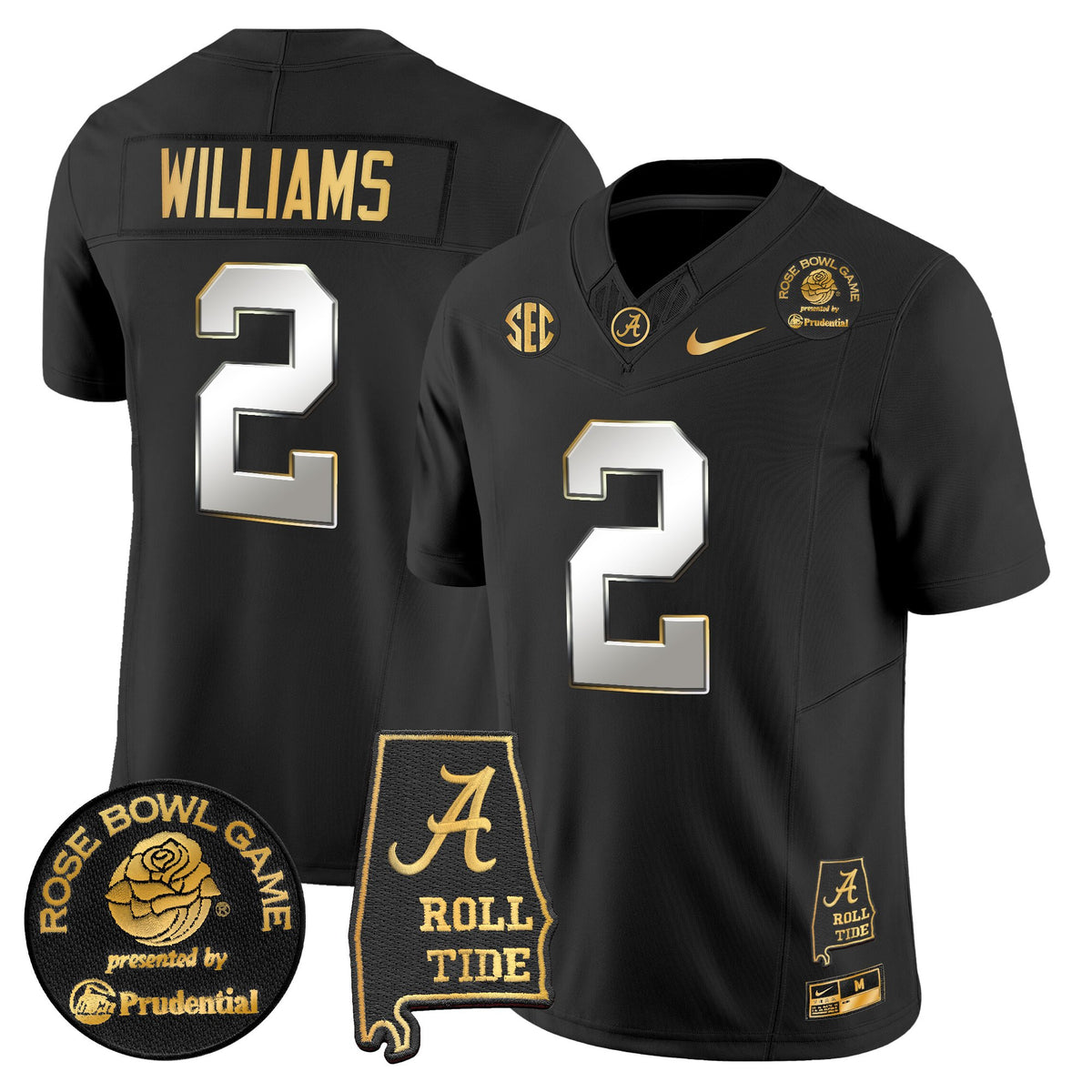 Men's Alabama Crimson Tide 2025 Rose Bowl Gold Vapor Limited Jersey - Alabama Map - All Stitched