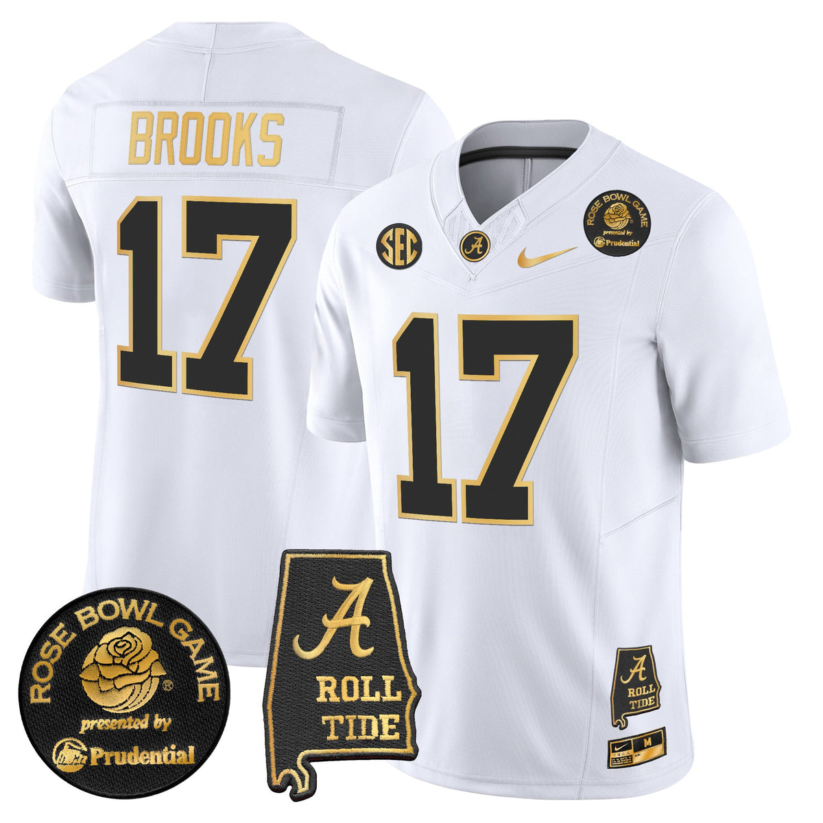 Men's Alabama Crimson Tide 2025 Rose Bowl Gold Vapor Limited Jersey - Alabama Map - All Stitched