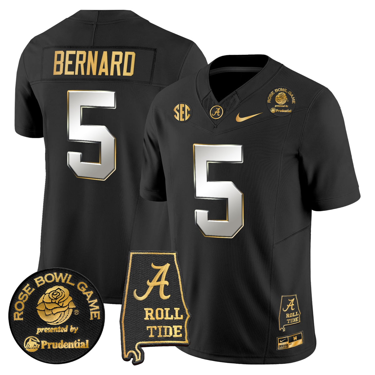 Men's Alabama Crimson Tide 2025 Rose Bowl Gold Vapor Limited Jersey - Alabama Map - All Stitched