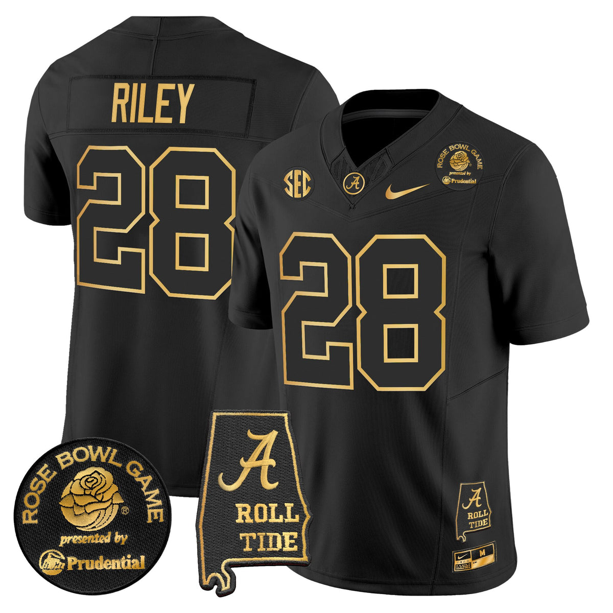 Men's Alabama Crimson Tide 2025 Rose Bowl Gold Vapor Limited Jersey - Alabama Map - All Stitched