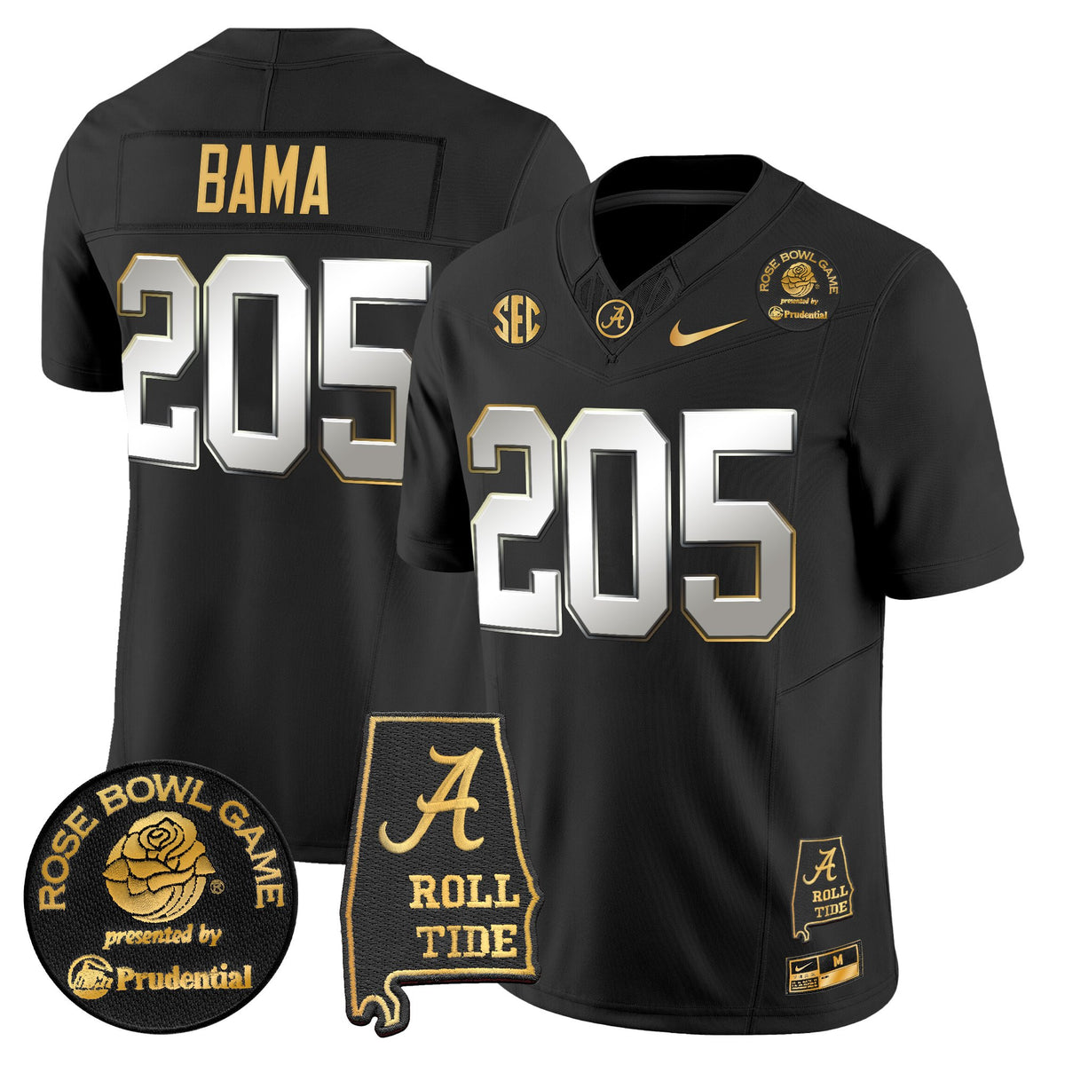 Men's Alabama Crimson Tide 2025 Rose Bowl Gold Vapor Limited Jersey - Alabama Map - All Stitched