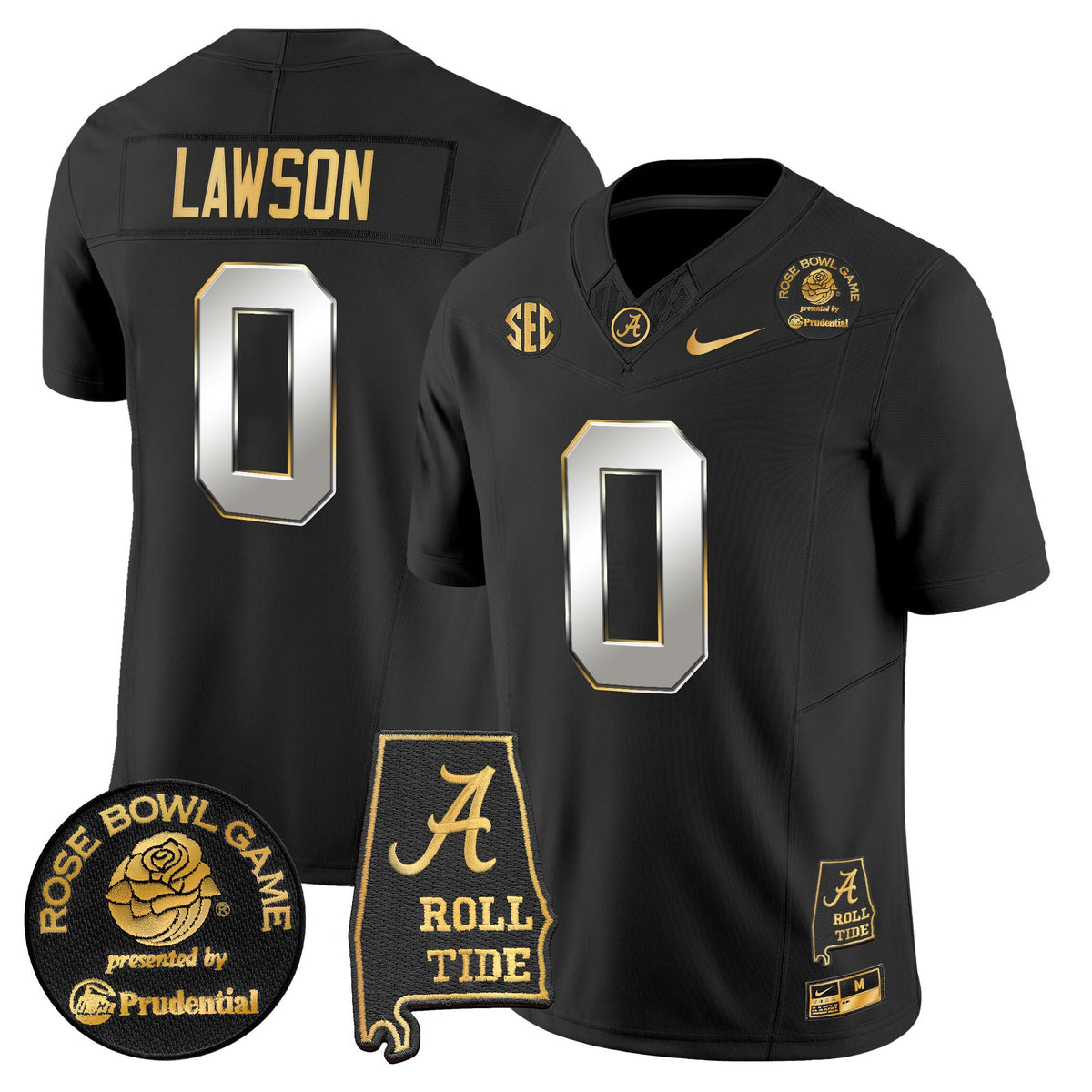 Men's Alabama Crimson Tide 2025 Rose Bowl Gold Vapor Limited Jersey - Alabama Map - All Stitched