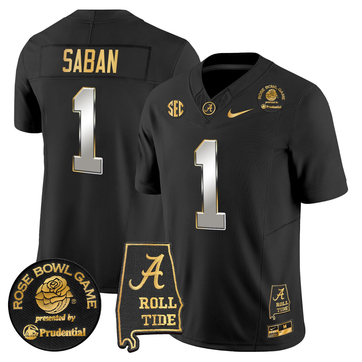 Men's Alabama Crimson Tide 2025 Rose Bowl Gold Vapor Limited Jersey - Alabama Map - All Stitched