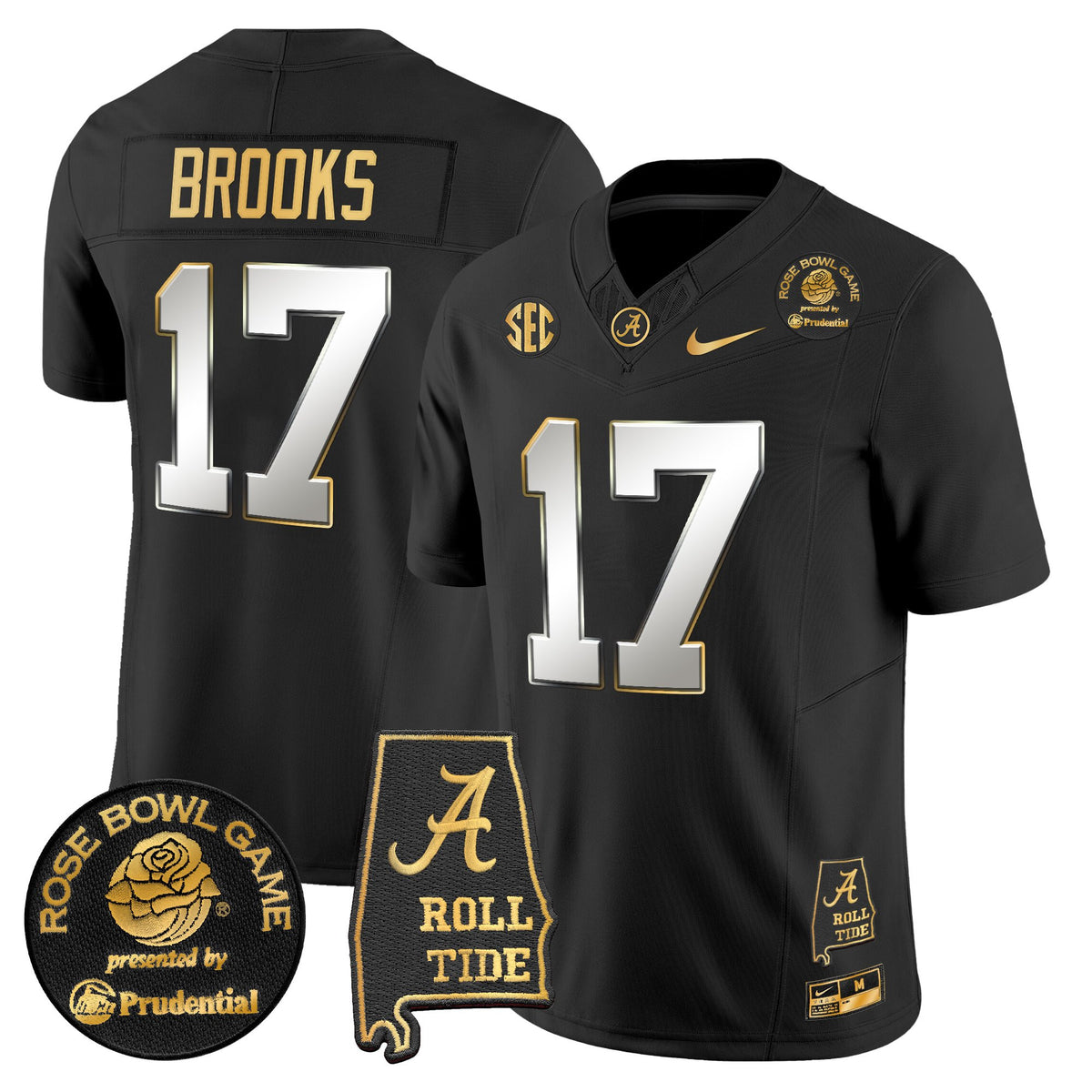 Men's Alabama Crimson Tide 2025 Rose Bowl Gold Vapor Limited Jersey - Alabama Map - All Stitched