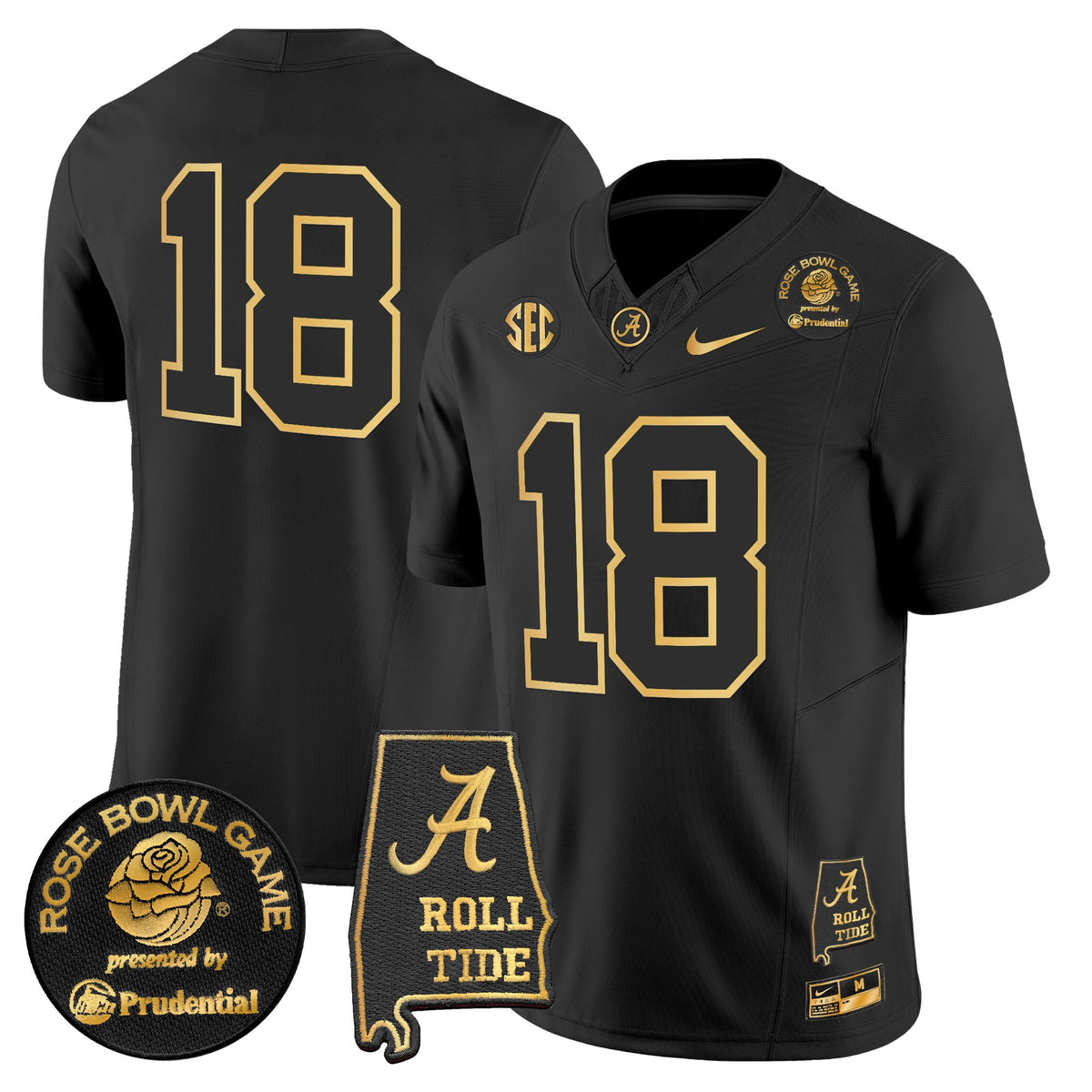 Men's Alabama Crimson Tide 2025 Rose Bowl Gold Vapor Limited Jersey - Alabama Map - All Stitched