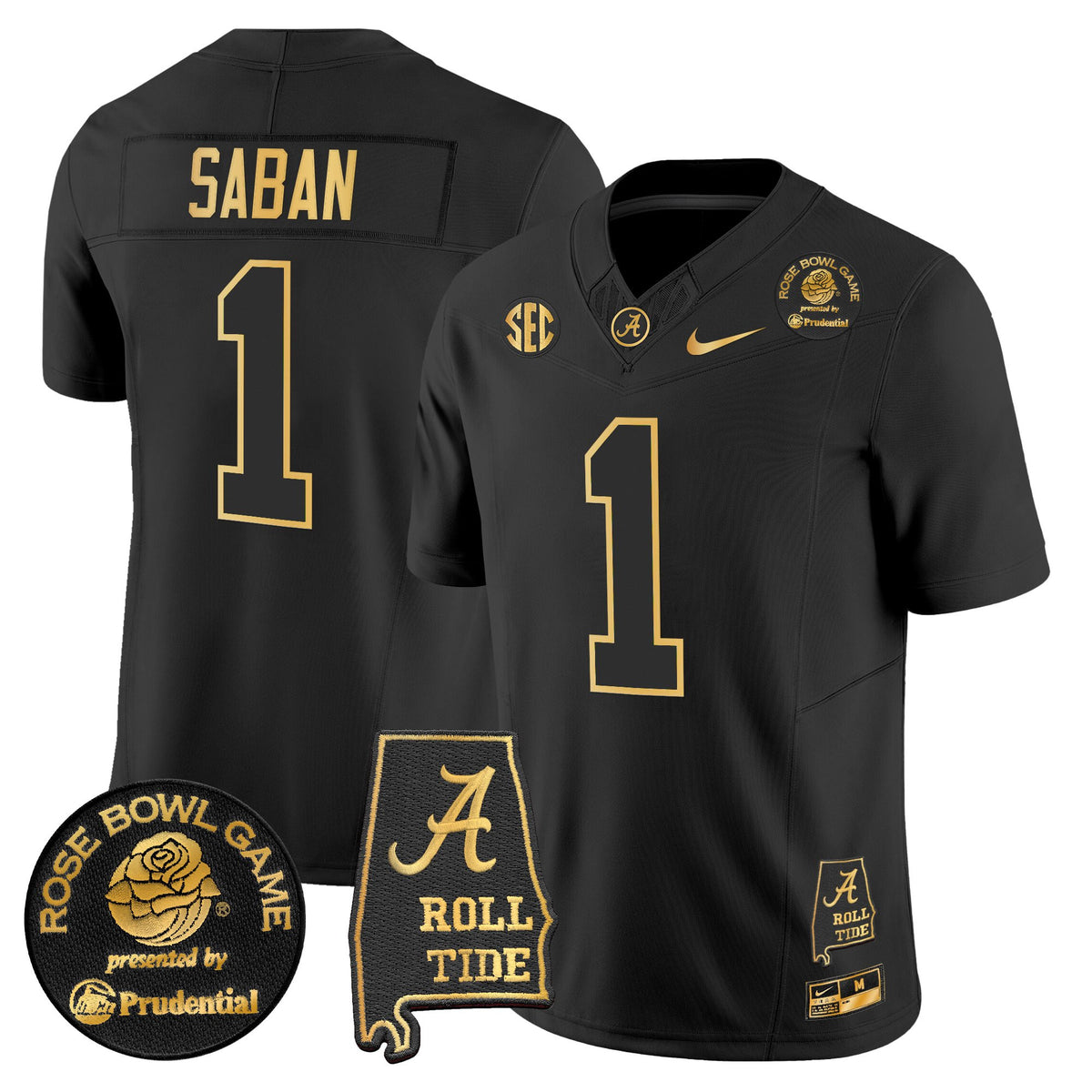 Men's Alabama Crimson Tide 2025 Rose Bowl Gold Vapor Limited Jersey - Alabama Map - All Stitched