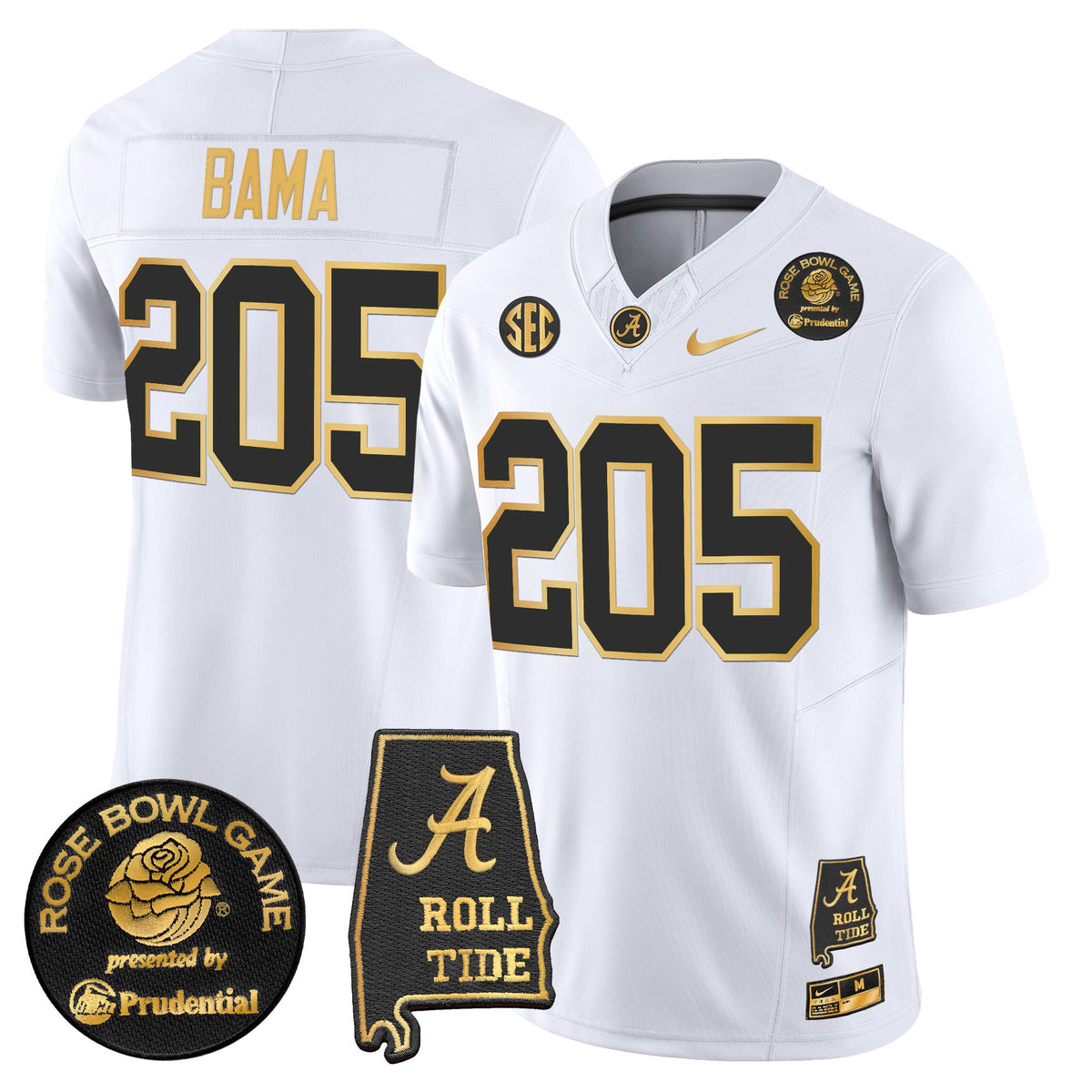 Men's Alabama Crimson Tide 2025 Rose Bowl Gold Vapor Limited Jersey - Alabama Map - All Stitched