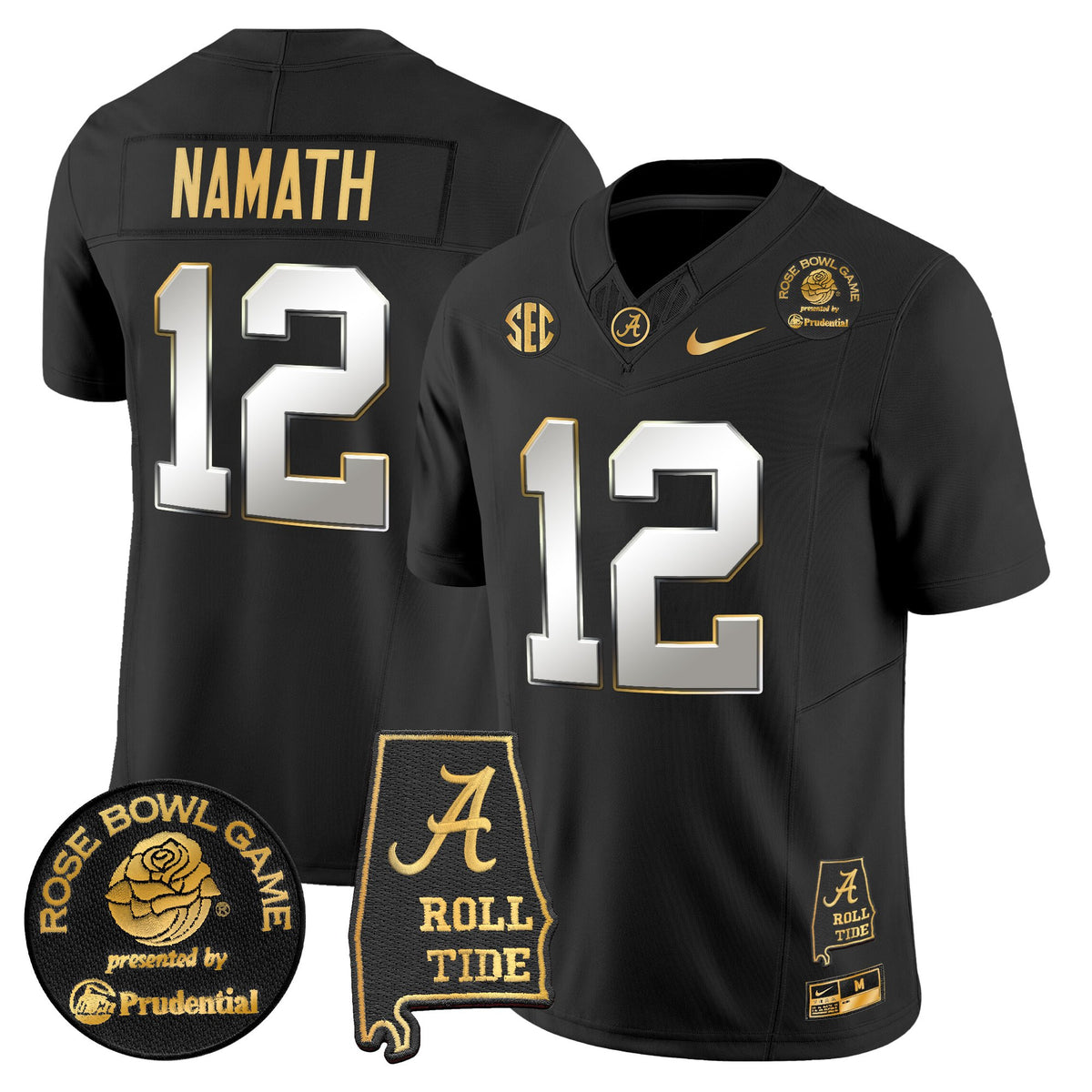 Men's Alabama Crimson Tide 2025 Rose Bowl Gold Vapor Limited Jersey - Alabama Map - All Stitched