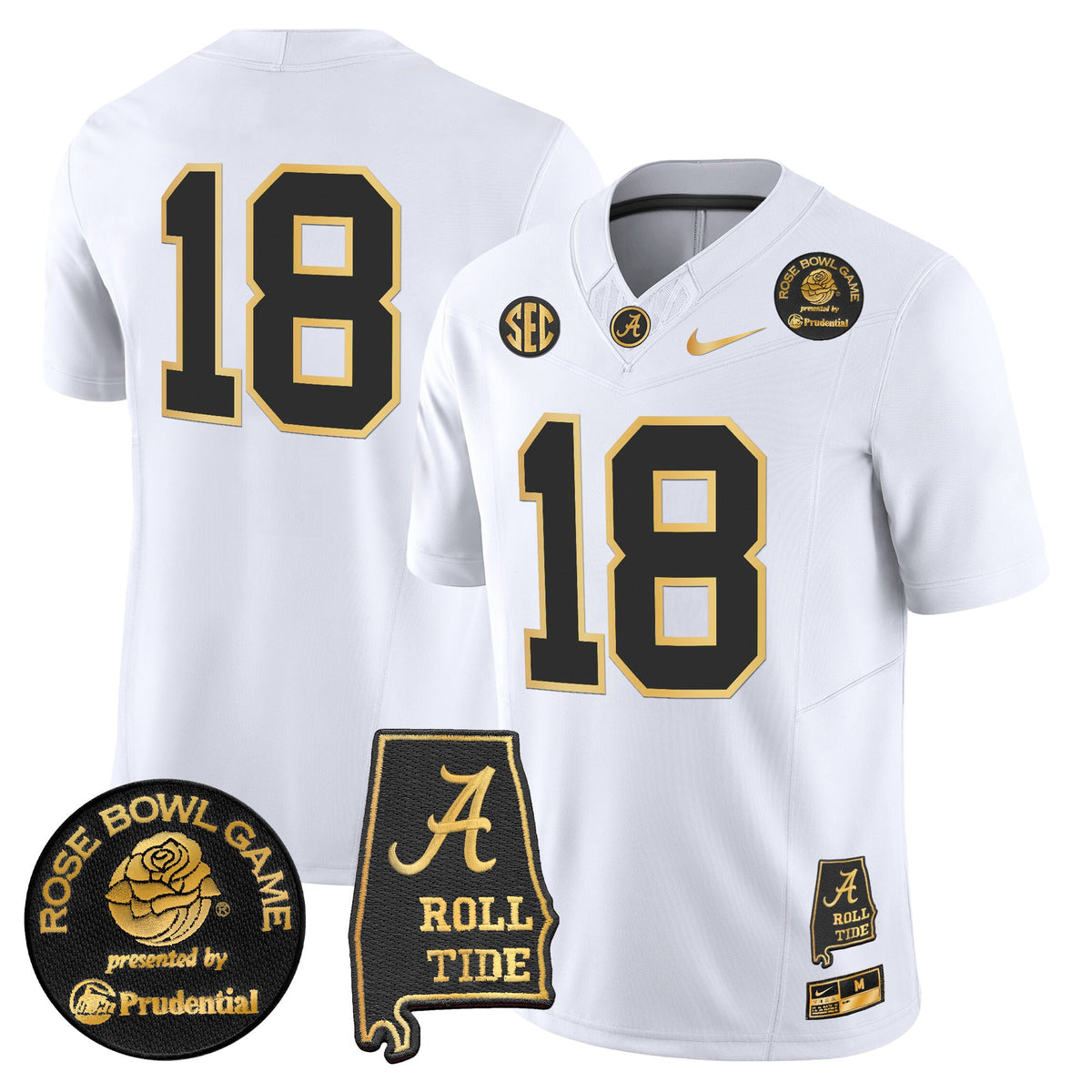 Men's Alabama Crimson Tide 2025 Rose Bowl Gold Vapor Limited Jersey - Alabama Map - All Stitched