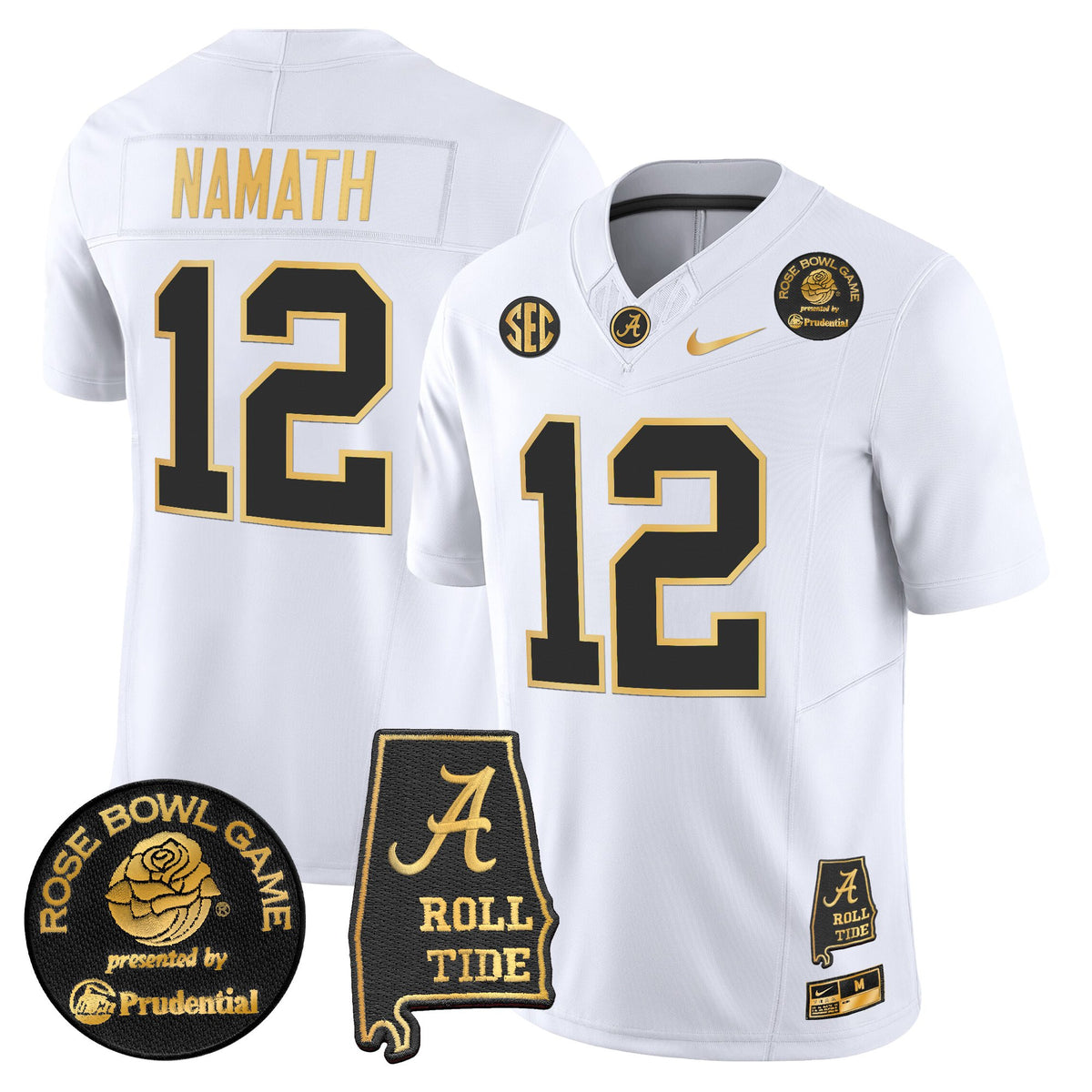 Men's Alabama Crimson Tide 2025 Rose Bowl Gold Vapor Limited Jersey - Alabama Map - All Stitched