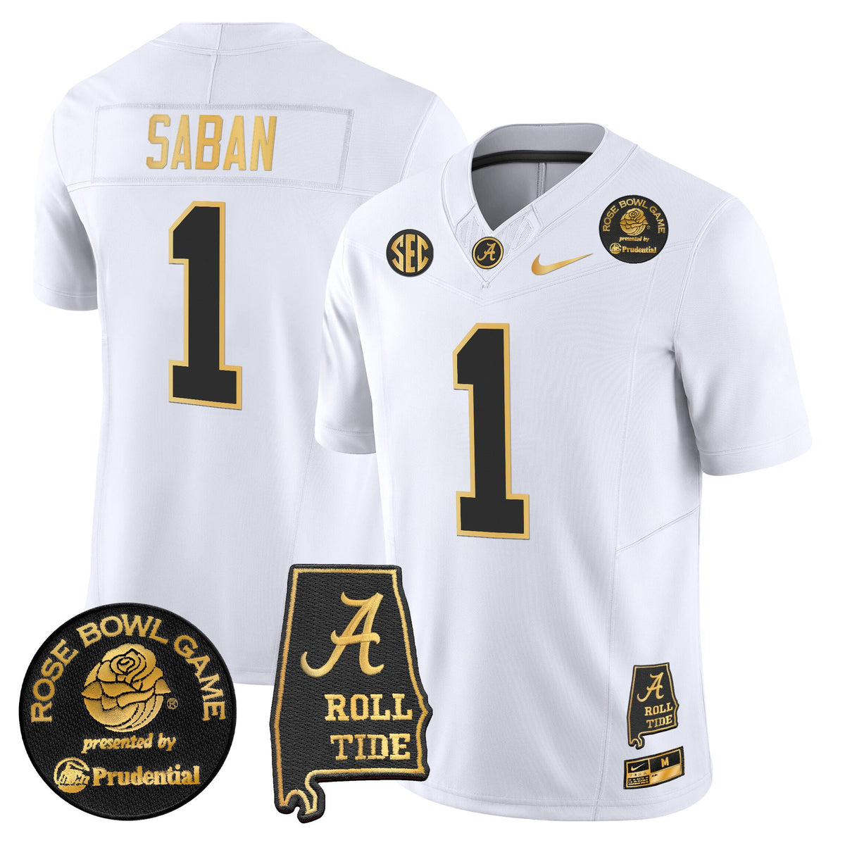 Men's Alabama Crimson Tide 2025 Rose Bowl Gold Vapor Limited Jersey - Alabama Map - All Stitched