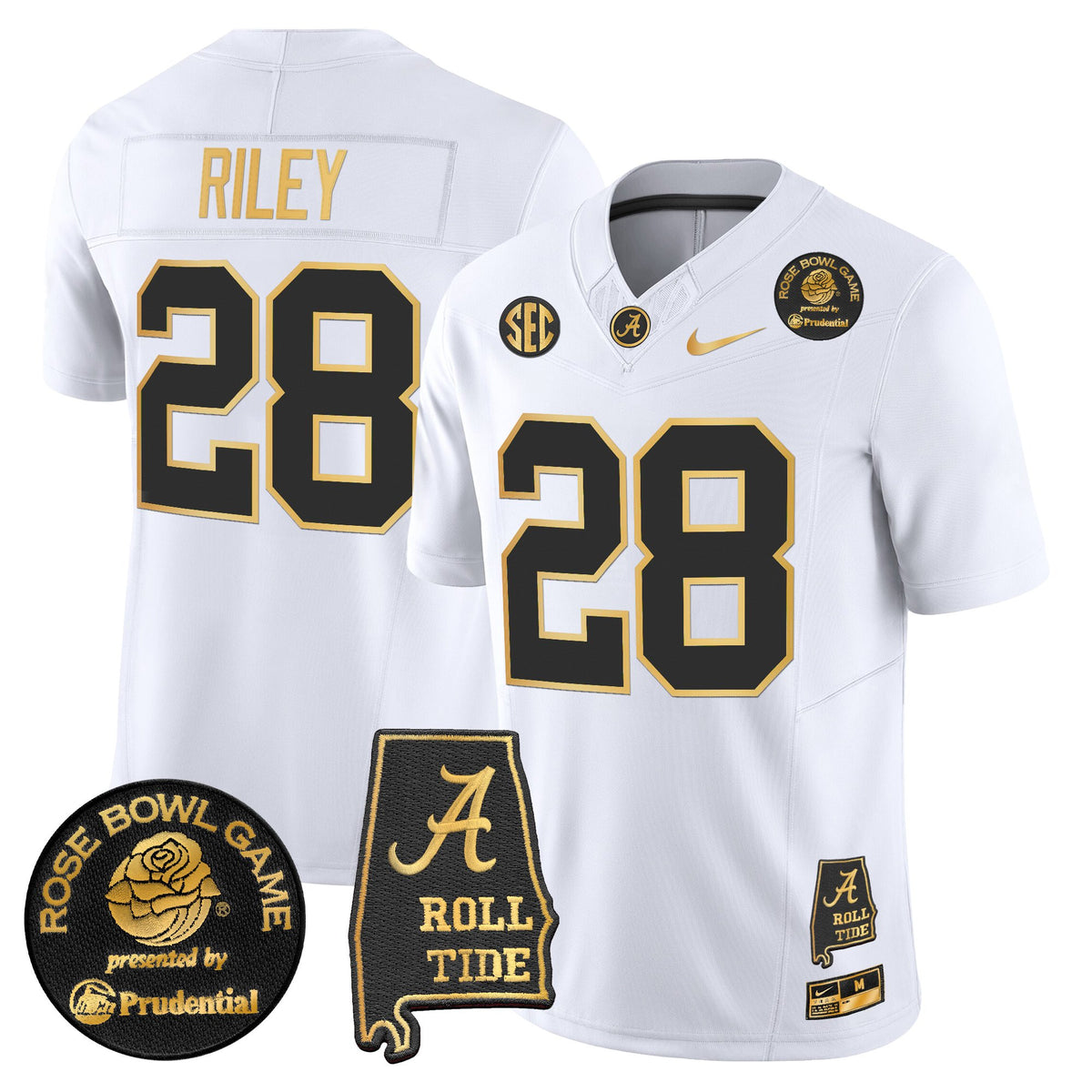Men's Alabama Crimson Tide 2025 Rose Bowl Gold Vapor Limited Jersey - Alabama Map - All Stitched