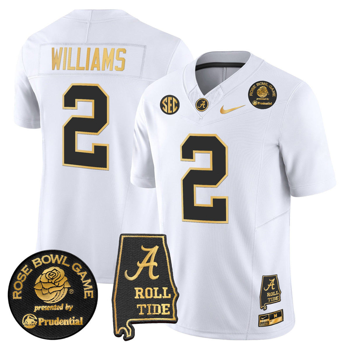 Men's Alabama Crimson Tide 2025 Rose Bowl Gold Vapor Limited Jersey - Alabama Map - All Stitched