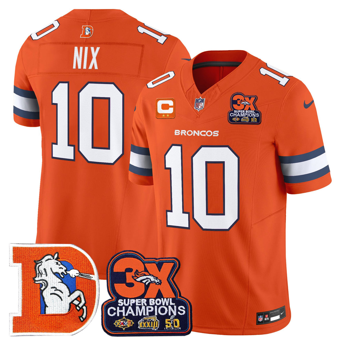 Men's Denver Broncos Throwback Vapor Limited Jersey - 3-Time Champions Patch - All Stitched