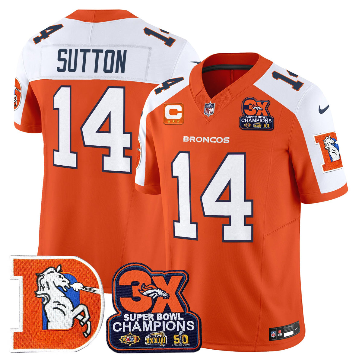Men's Denver Broncos Throwback Vapor Limited Jersey - 3-Time Champions Patch - All Stitched