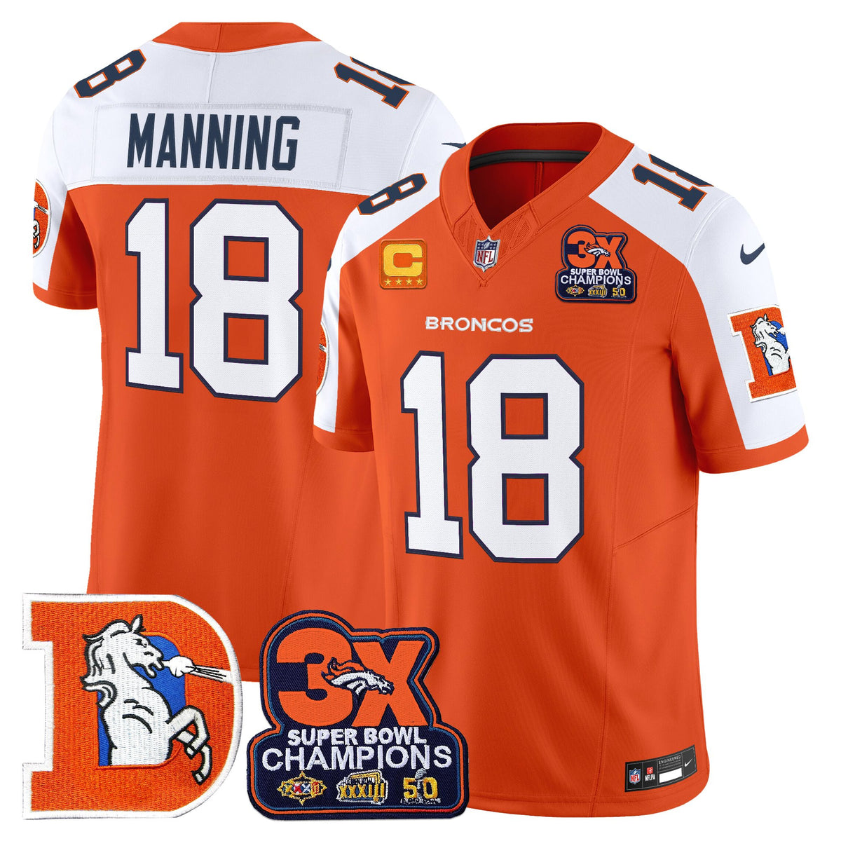 Men's Denver Broncos Throwback Vapor Limited Jersey - 3-Time Champions Patch - All Stitched