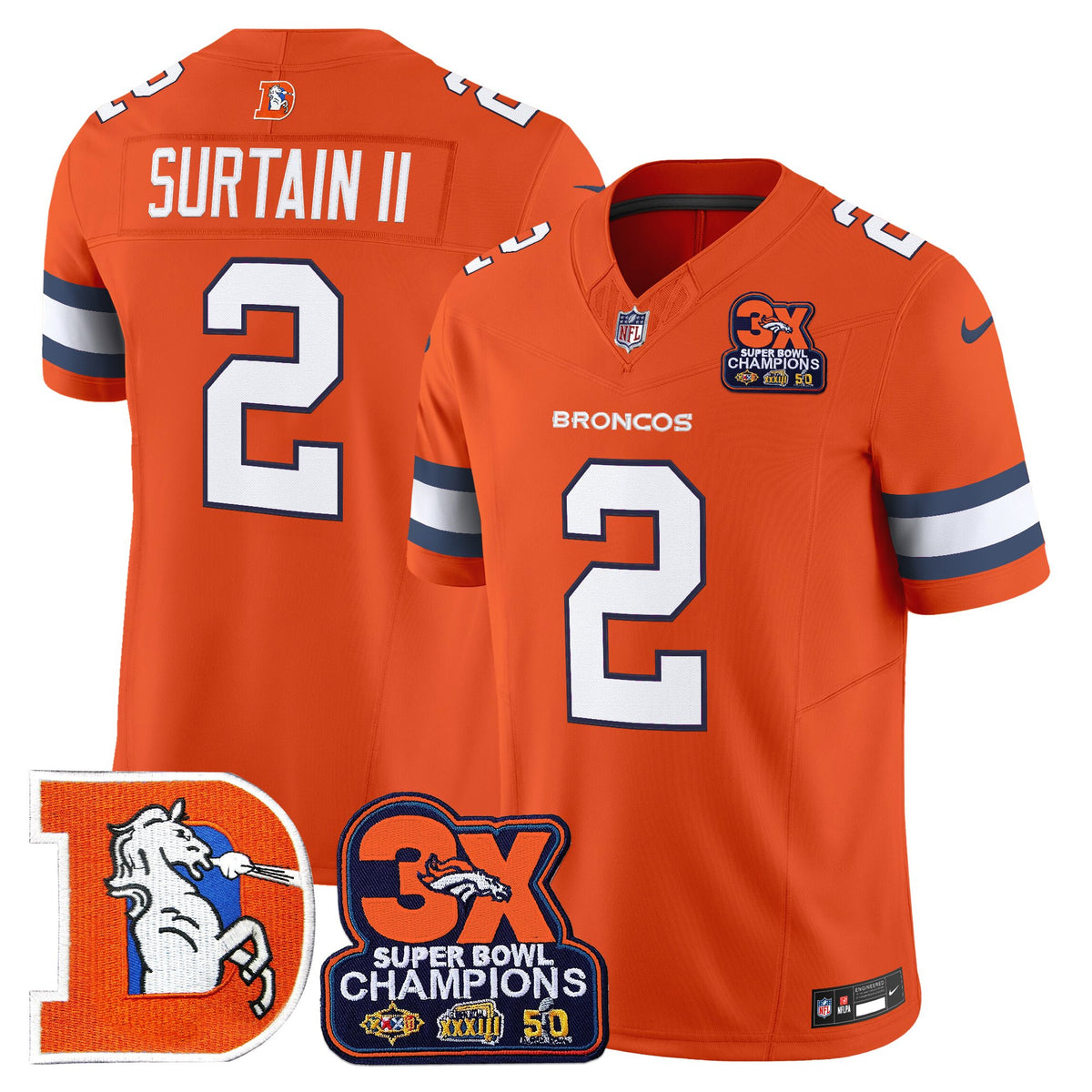 Men's Denver Broncos Throwback Vapor Limited Jersey - 3-Time Champions Patch - All Stitched