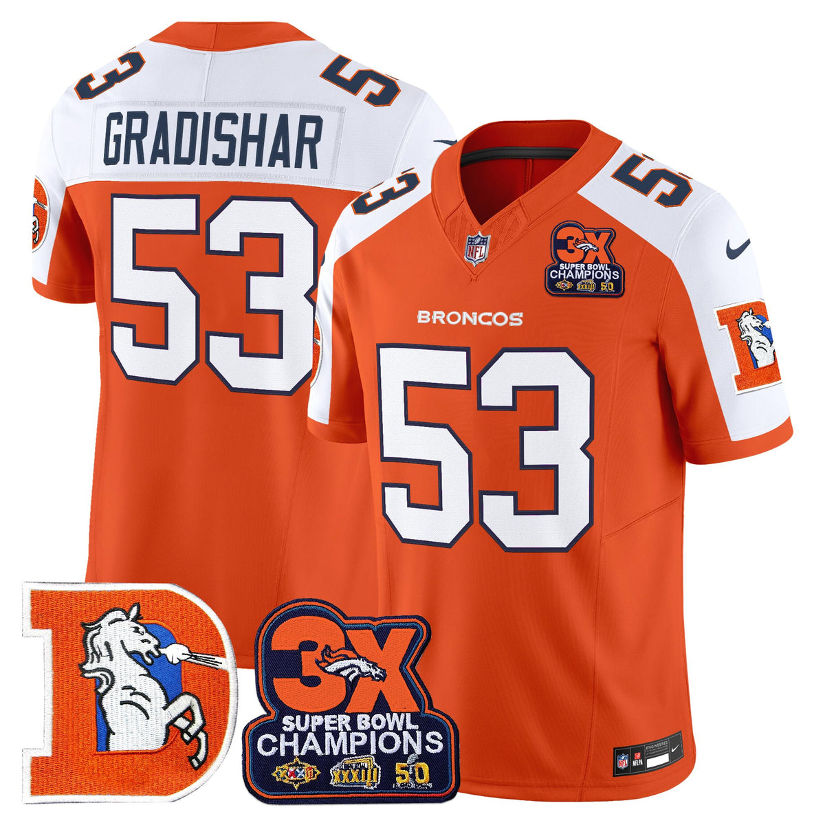 Men's Denver Broncos Throwback Vapor Limited Jersey - 3-Time Champions Patch - All Stitched