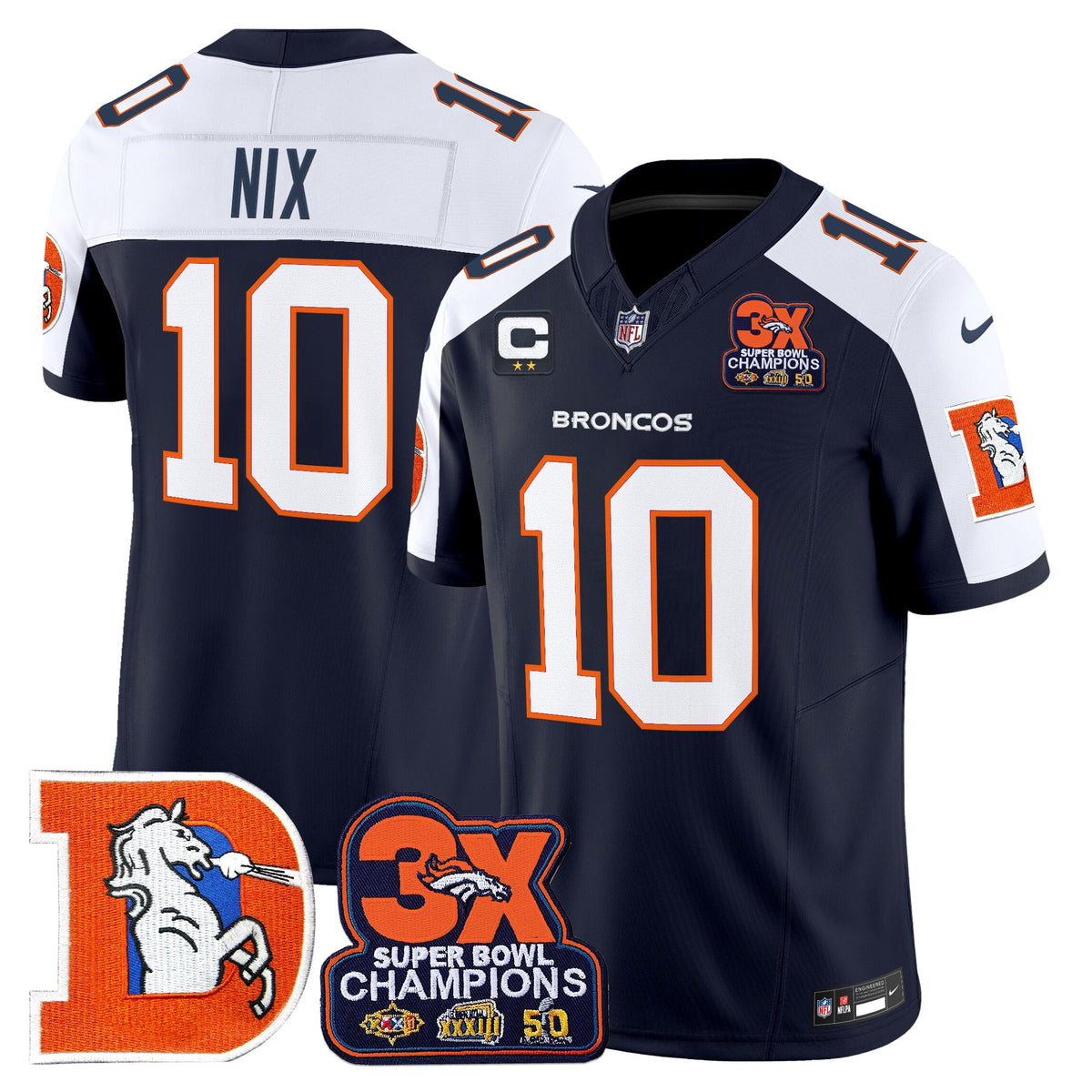 Men's Denver Broncos Throwback Vapor Limited Jersey - 3-Time Champions Patch - All Stitched