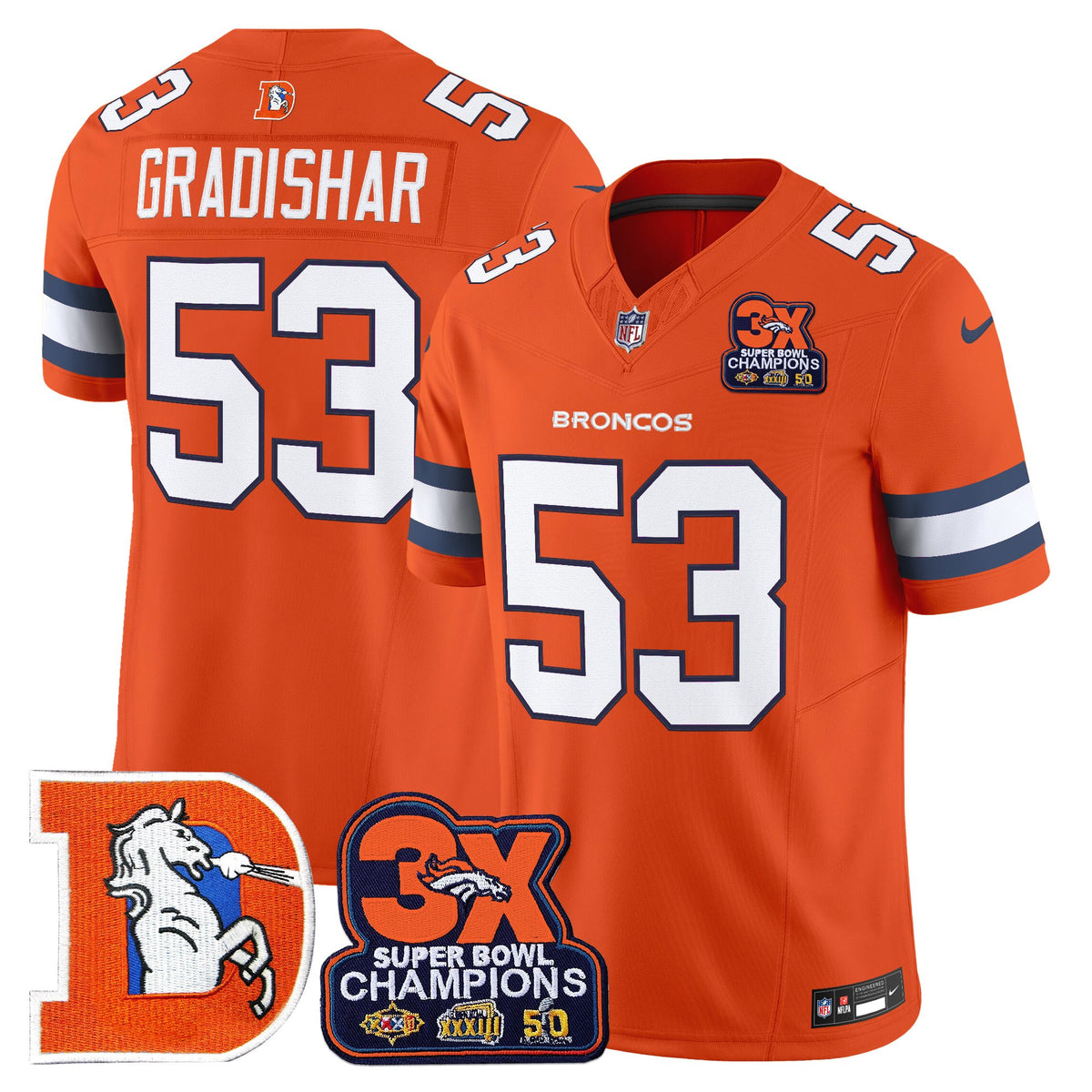Men's Denver Broncos Throwback Vapor Limited Jersey - 3-Time Champions Patch - All Stitched
