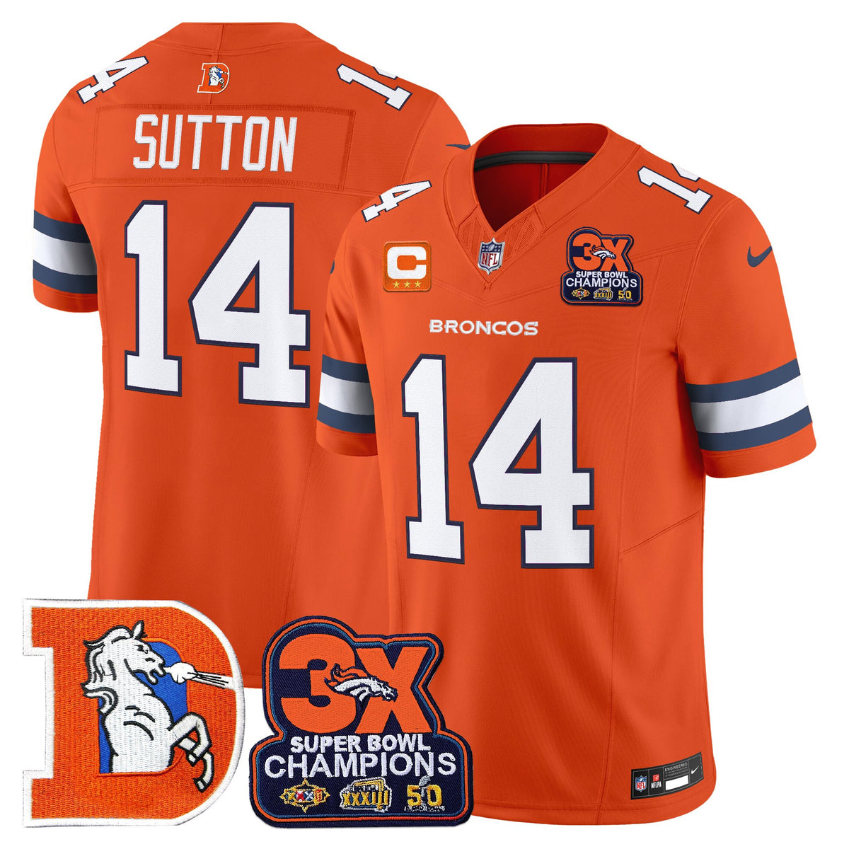 Men's Denver Broncos Throwback Vapor Limited Jersey - 3-Time Champions Patch - All Stitched