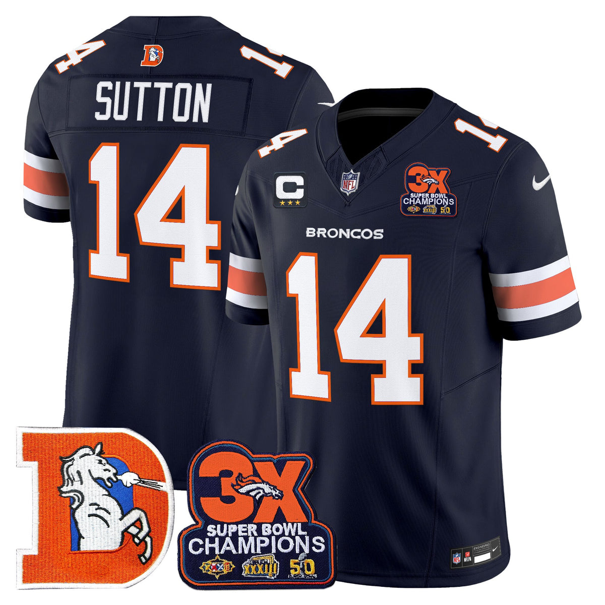 Men's Denver Broncos Throwback Vapor Limited Jersey - 3-Time Champions Patch - All Stitched