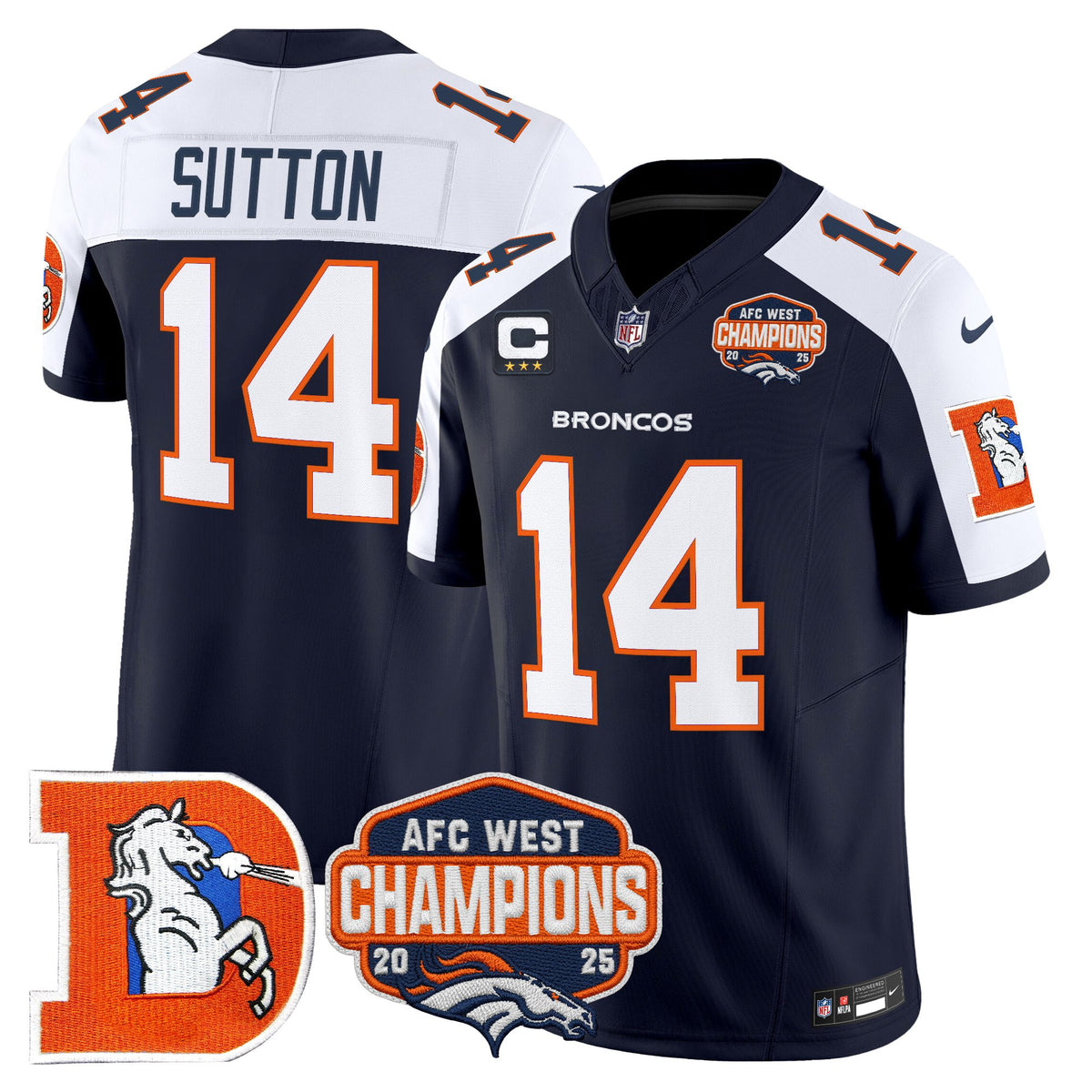 Men's Denver Broncos Throwback Vapor Limited Jersey - 2025 AFC West Division Champions Patch - All Stitched