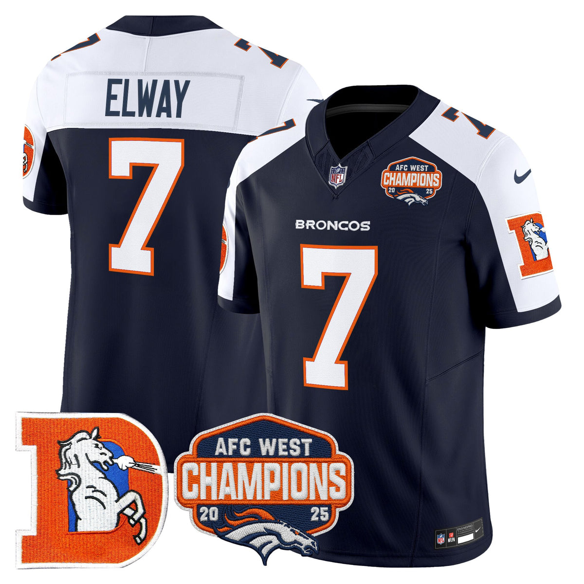 Men's Denver Broncos Throwback Vapor Limited Jersey - 2025 AFC West Division Champions Patch - All Stitched