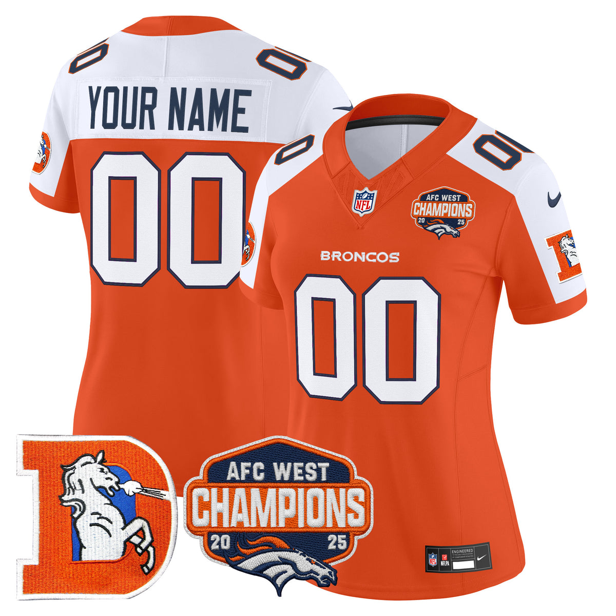 Denver Broncos Throwback Vapor Limited Custom Jersey - 2025 AFC West Division Champions Patch - All Stitched